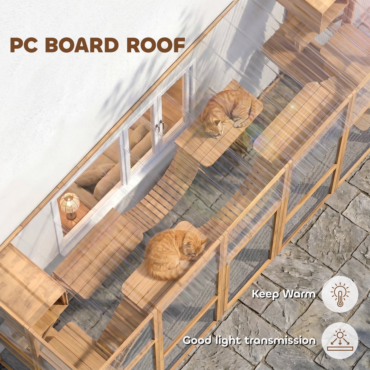Catio Playground Cat Window Box Outside Enclosure for Multiple Cats w/ Shelves & Bridges, Yellow