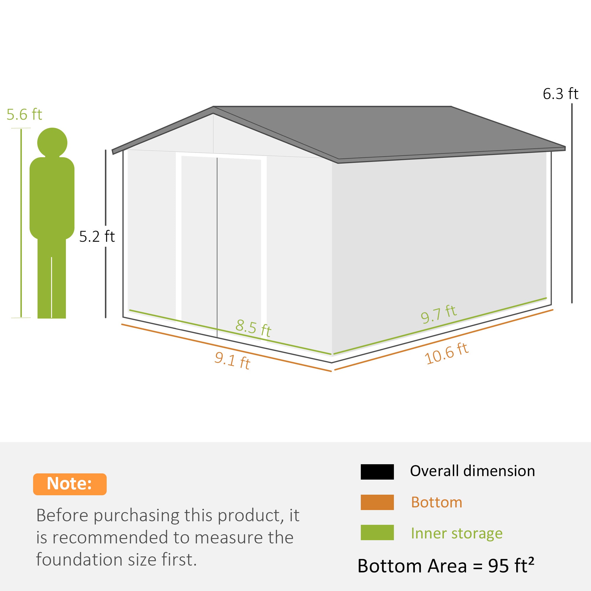 11' x 9' Metal Storage Shed Garden Tool House with Double Sliding Doors, 4 Air Vents for Backyard, Patio, Silver - Silver - Image 3
