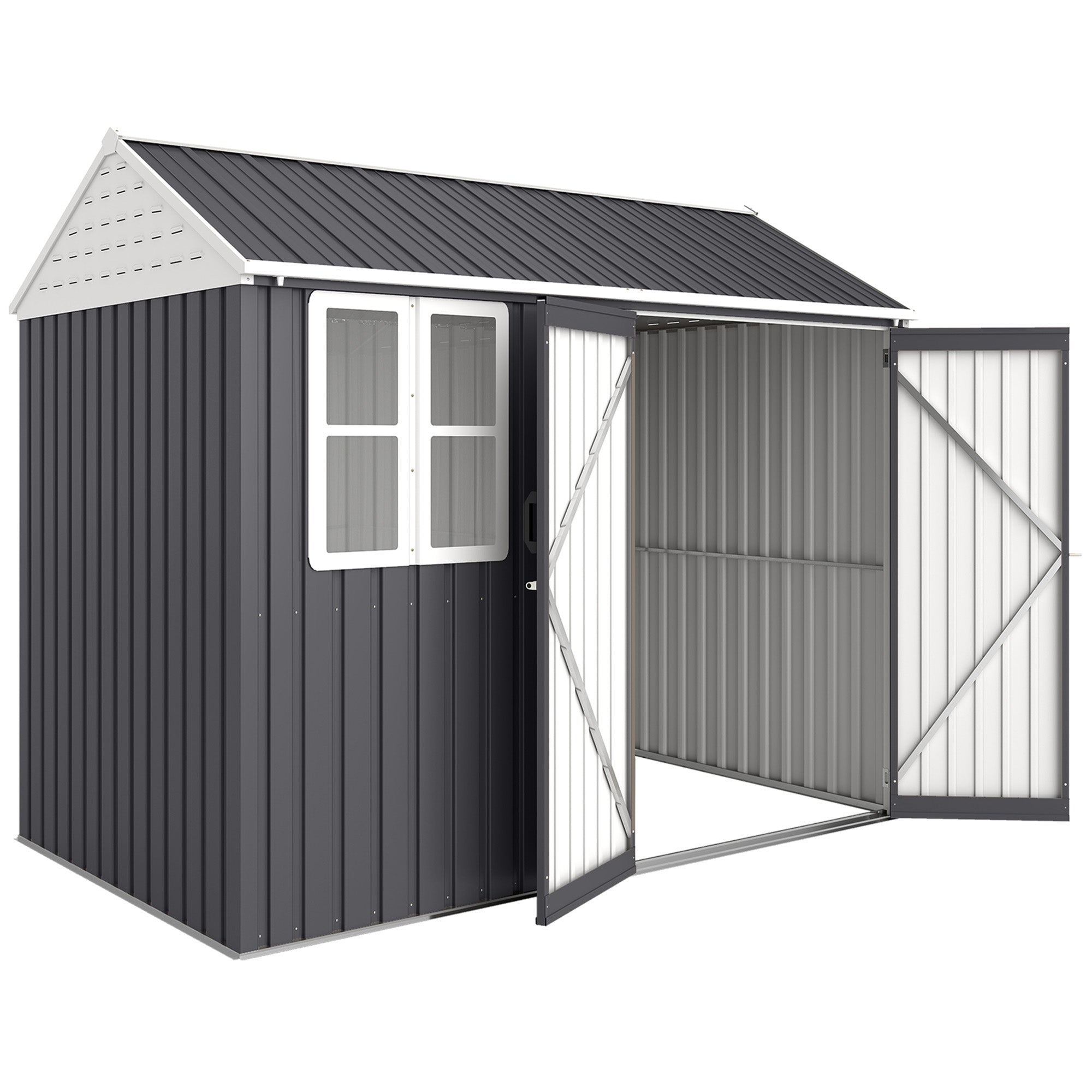 8' x 6' Metal Garden Storage Shed, Extra Large Outdoor Tool Storage House w/ Doors, Window and Air Vents, Dark Gray - Dark Gray