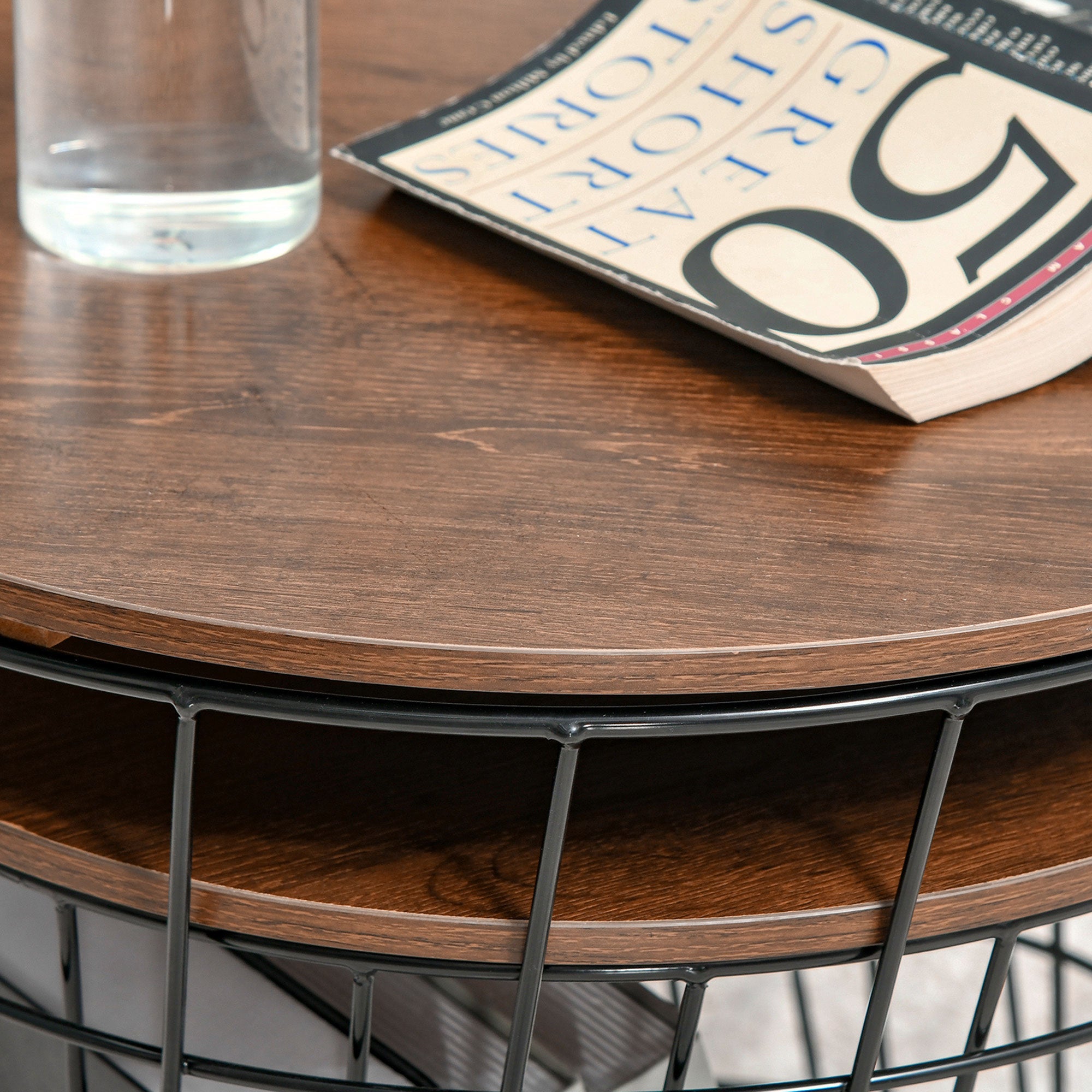 End Tables Set of 2, Nesting Tables with Storage, Round Accent Side Tables with Removable Top for Living Room, Black/ Brown