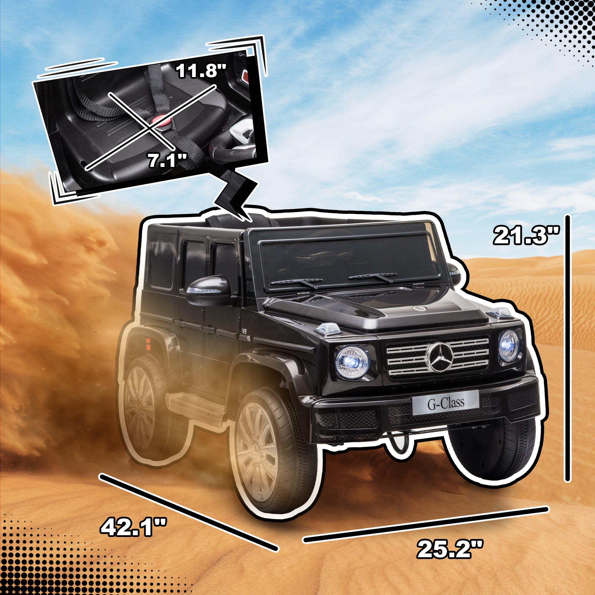 12V Mercedes Benz G500 Licensed Kids Electric Car with Remote Control, Headlights, Music, Suspension, Storage, Black
