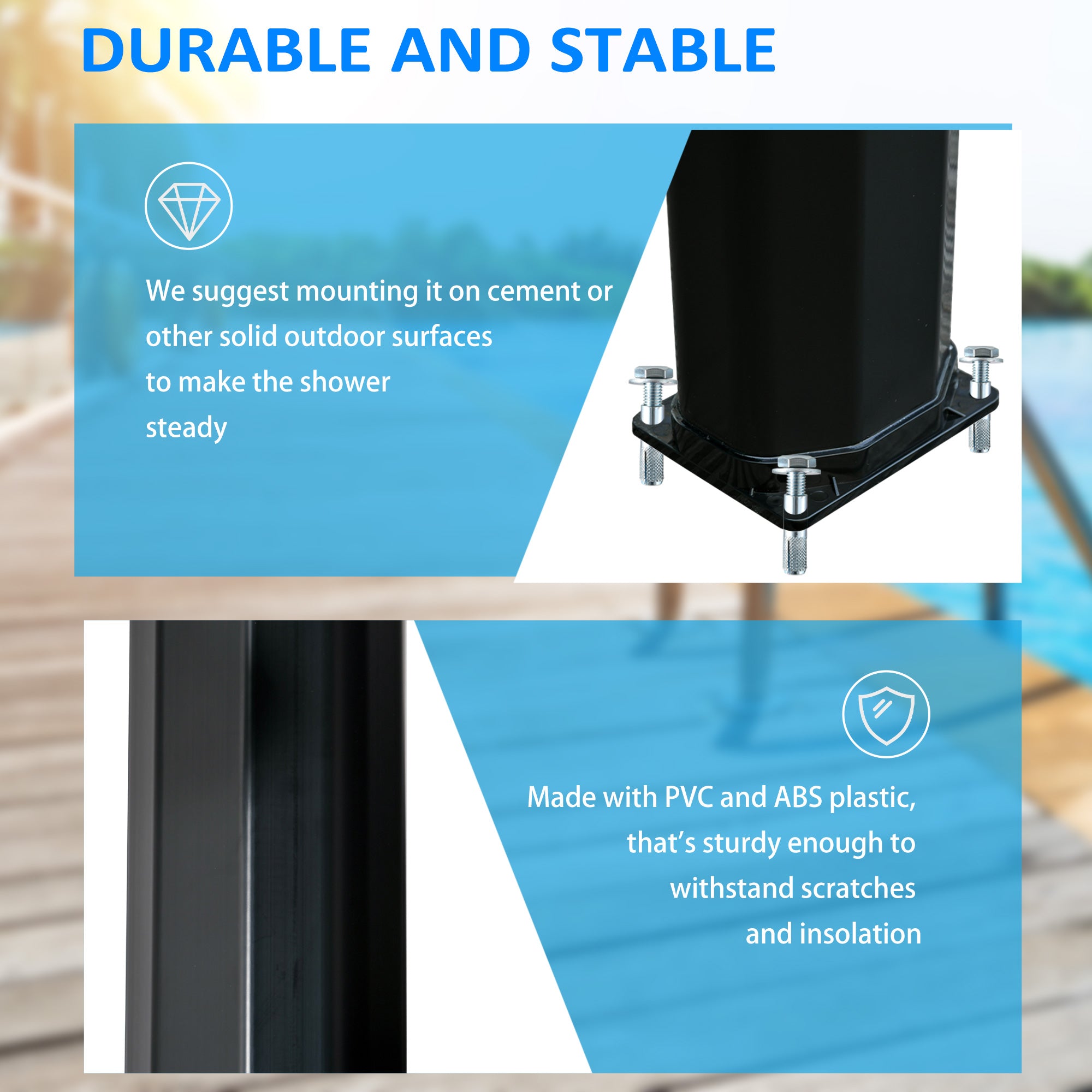7' Outdoor Solar Heated Shower with 360 Rotating Rainfall & Handheld Shower Head, Foot Shower Faucet, Temperature and Pressure Adjustable, Holds 9.2 Gallons for Backyard Pool