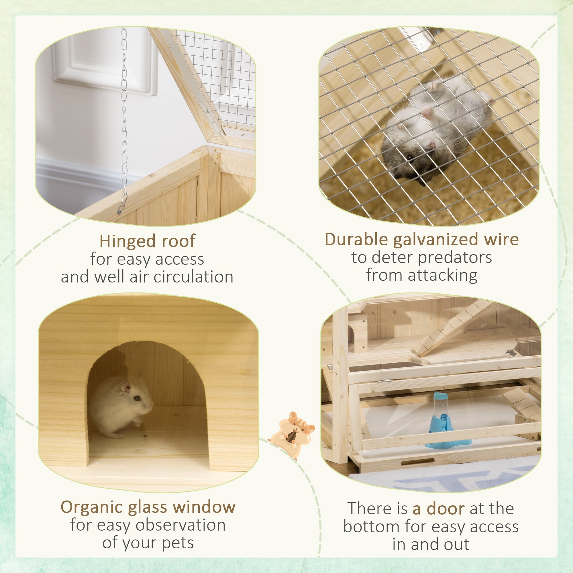 Wooden Large Hamster Cage Small Animal Exercise Play House 3 Tier with Tray, Seesaws, Water Bottle, Activity Center, Natural - Natural Wood - Image 7