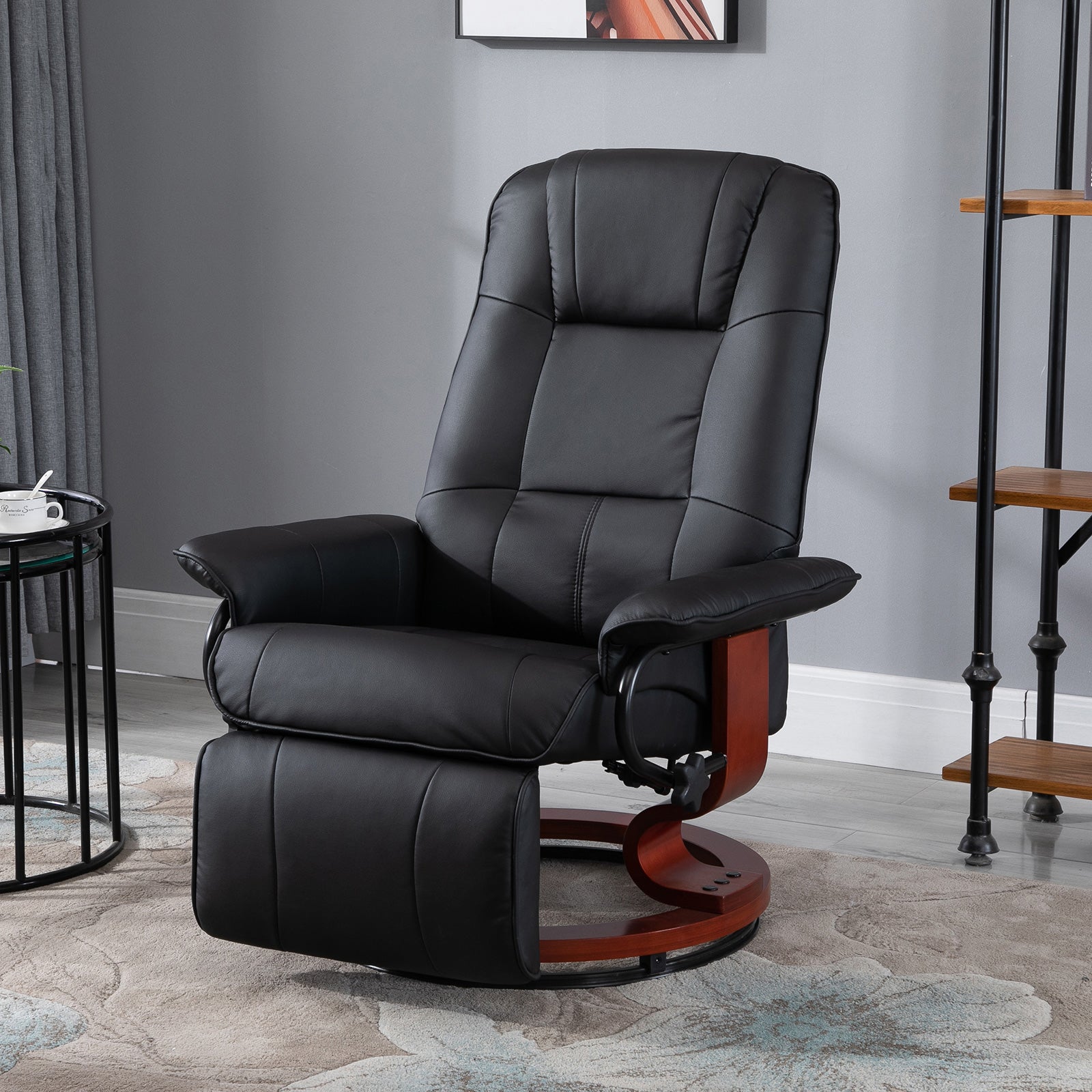 Faux Leather lounge chair with footrest and armrest, Manual Swivel Recliner for living room, Black