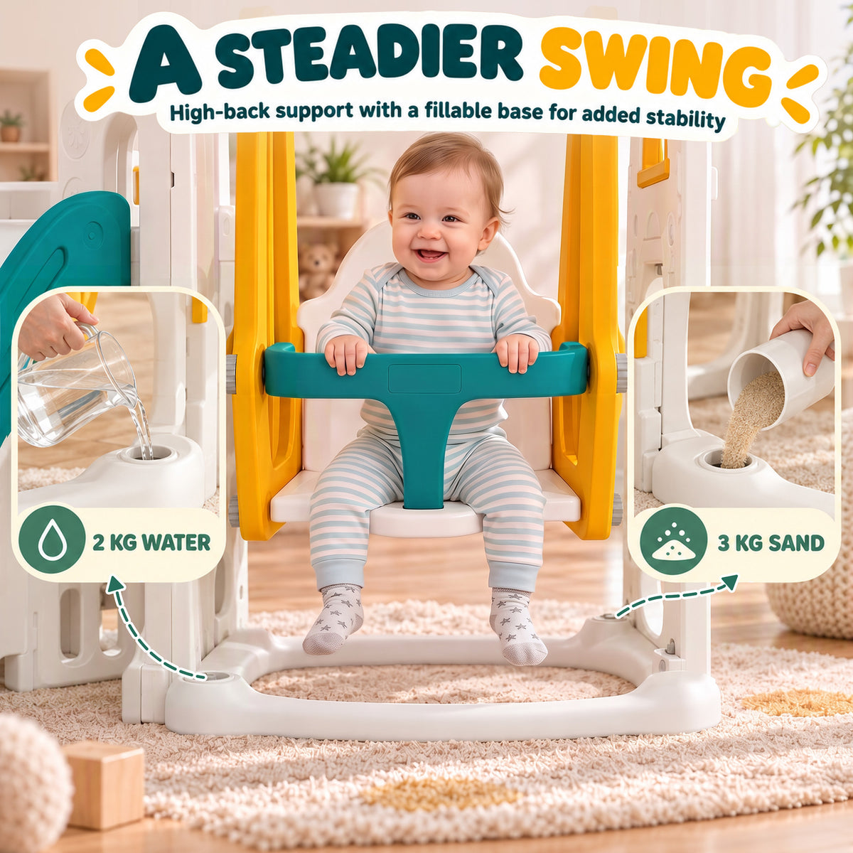 11 in 1 Toddler Slide and Swing Set w/ Playhouse, Kids Slide Playset Indoor Playground for 1-4 Years, Yellow