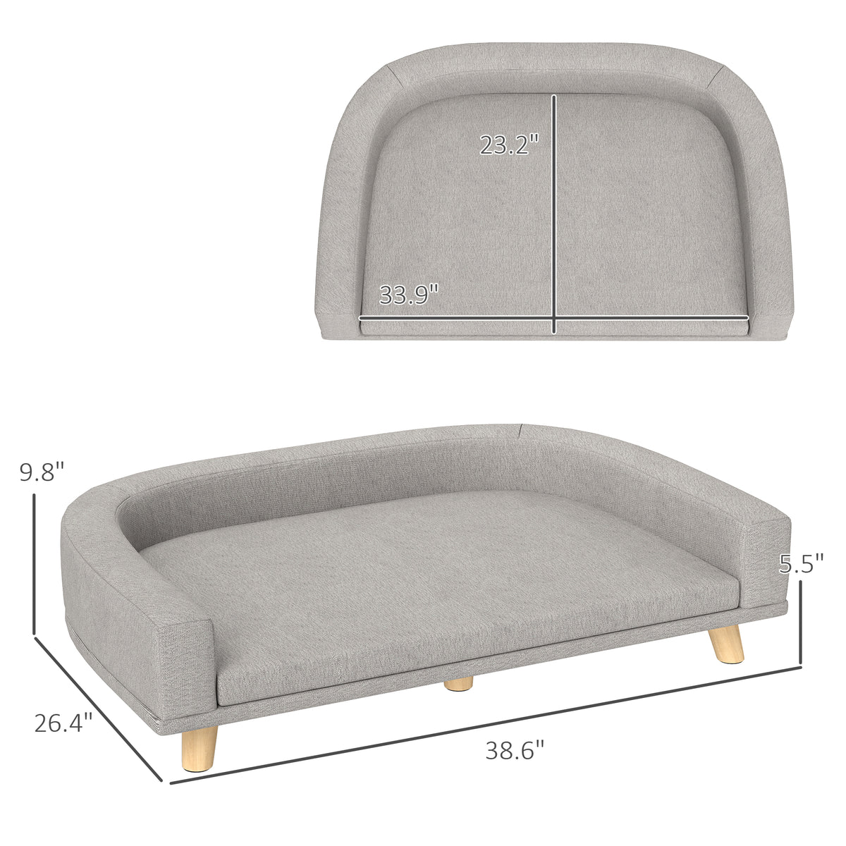 Dog Sofa Couch Bed with Washable Cushion for Large Dogs, Cats, Gray
