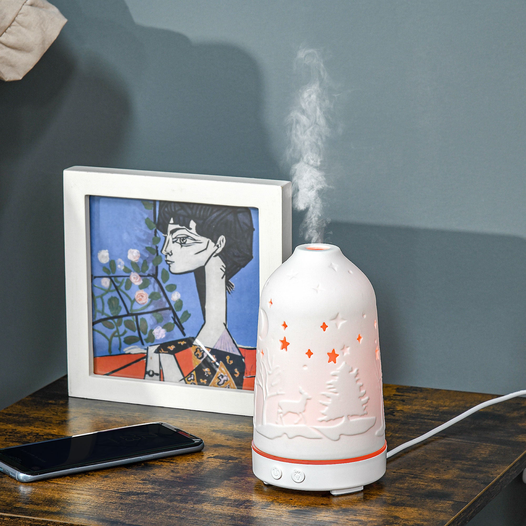 100ml Ultrasonic Aromatherapy Diffuser, Essential Oils Humidifier with Ceramic Cover, 7 Colors LED Lights, Timer, Waterless Auto-off for Home and Office, White
