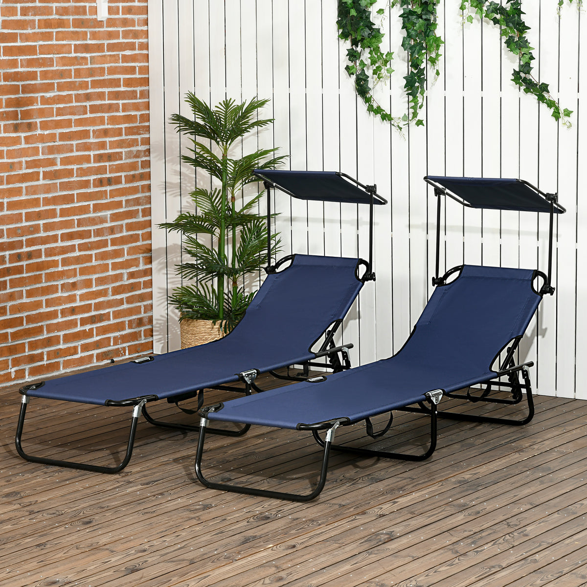 Chaise Lounge Pool Lounge Chairs Set of 2,Outdoor Sun Tanning Chairs,Reclining Back,Steel Frame and Side Pocket,Blue