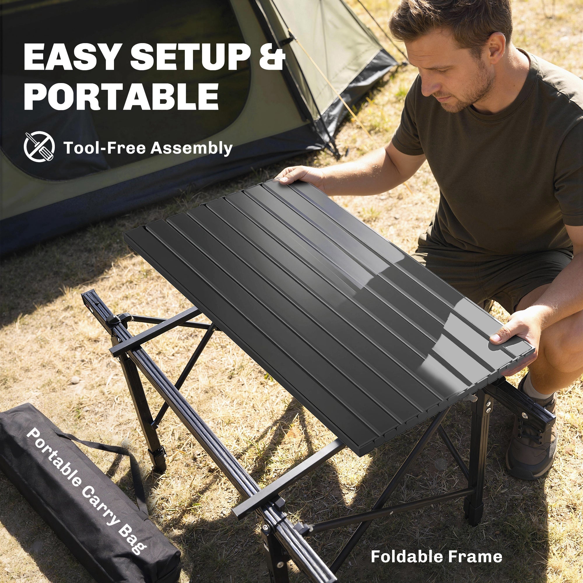3ft Aluminum Small Folding Table, Portable Camping Table with Storage Bag, Carry Bag for Outdoor Picnic BBQ, Black