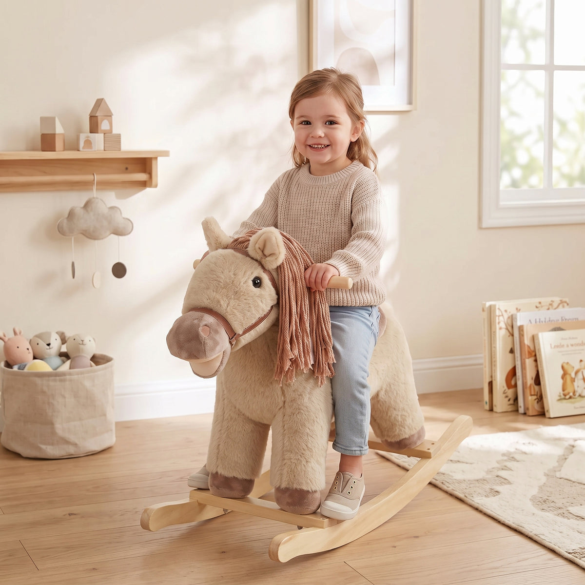 Baby Rocking Horse for Boys and Girls, Kids Rocking Horse with Realistic Sounds and Anti-Tip limiters