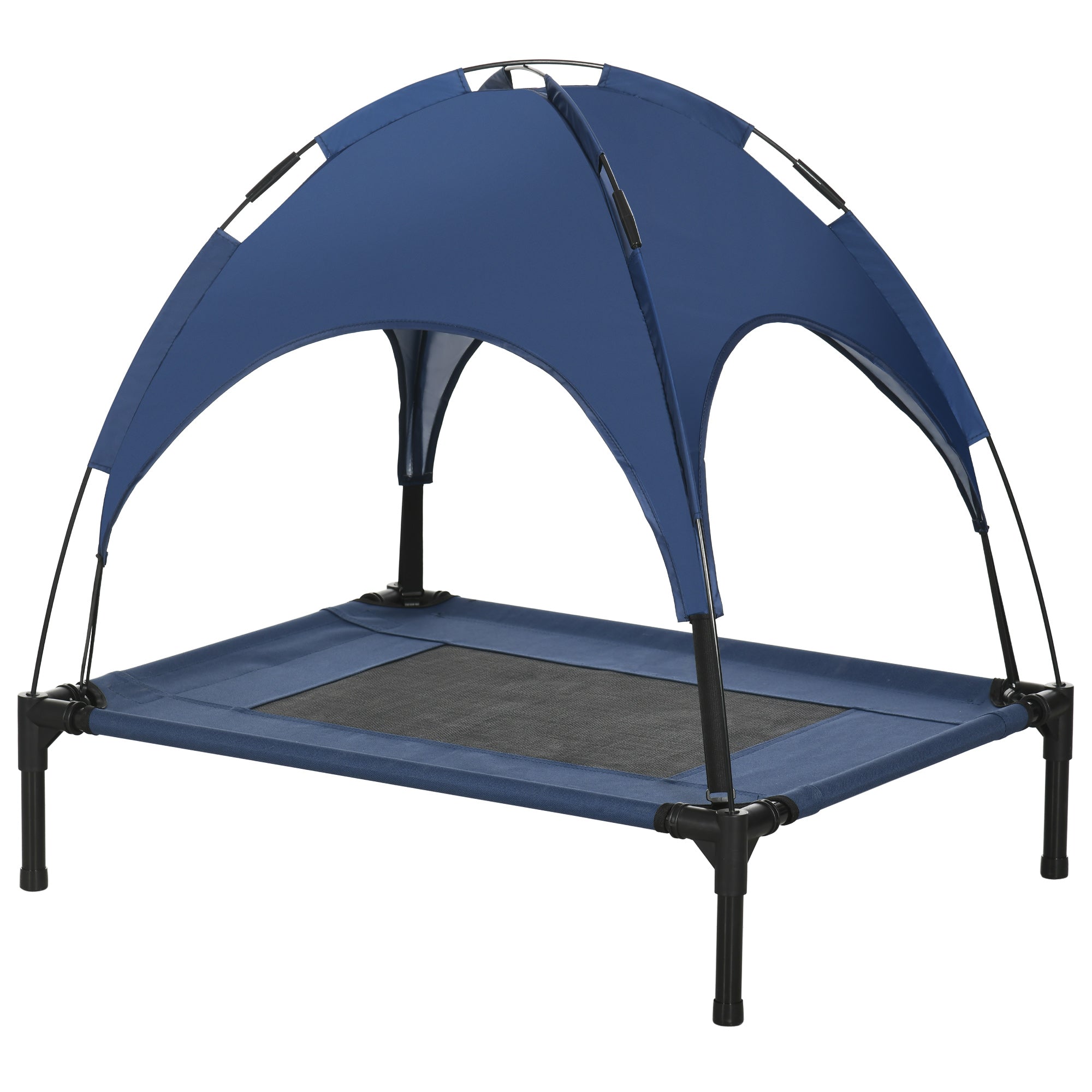 Elevated Portable Dog Cot Pet Bed with UV Protection Canopy Shade, 30 inch, Dark Blue - Blue