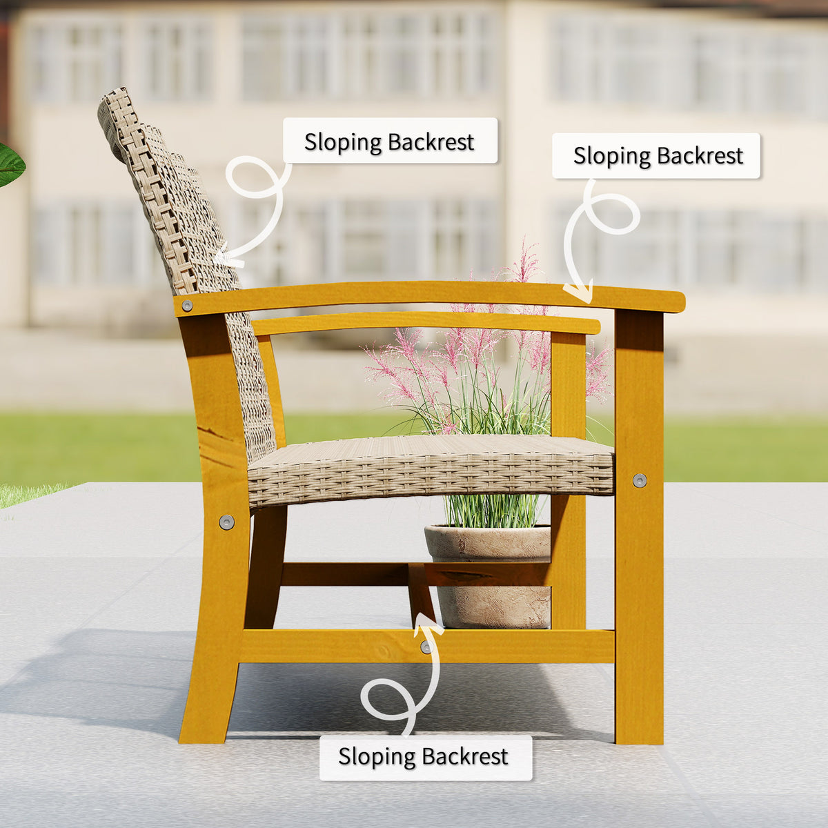 3-Seat Wicker Outdoor Couch Patio Sofa, Acacia Wood Patio Furniture with Steel Seat Armrests, 1000 LBS Capacity, Teak