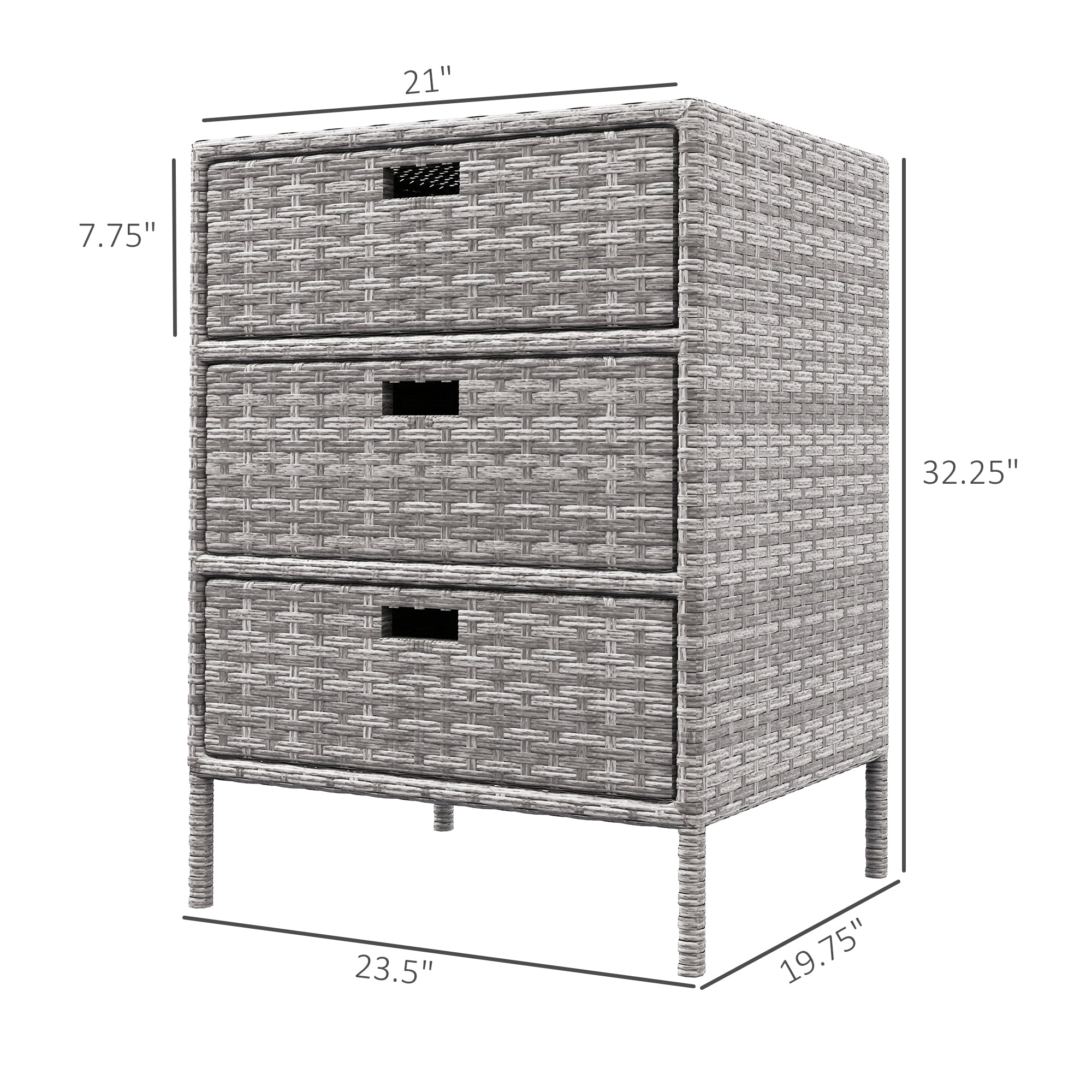 Patio PE Rattan Storage Cabinet, Wicker Pool Cabinet Organizer, Outdoor Towel Rack for Pool with 3 Drawers, Gray - Gray - Image 3