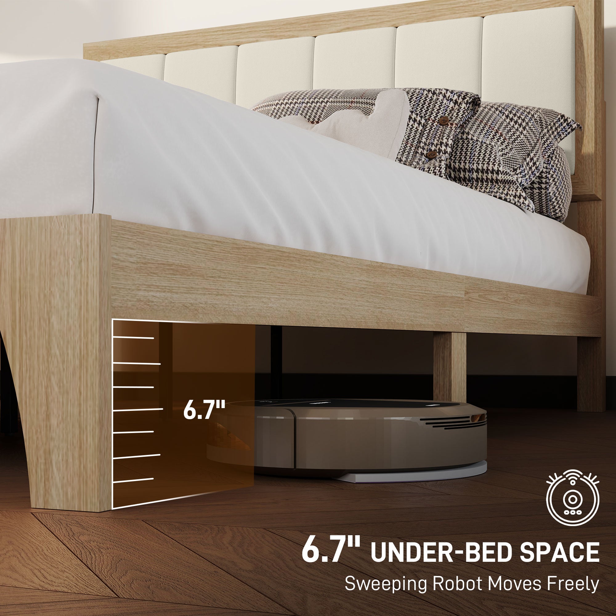Full Bed Frame with Headboard Full Size Platform Bed Frame with Wooden Slats No Box Spring Needed Easy Assembly Oak