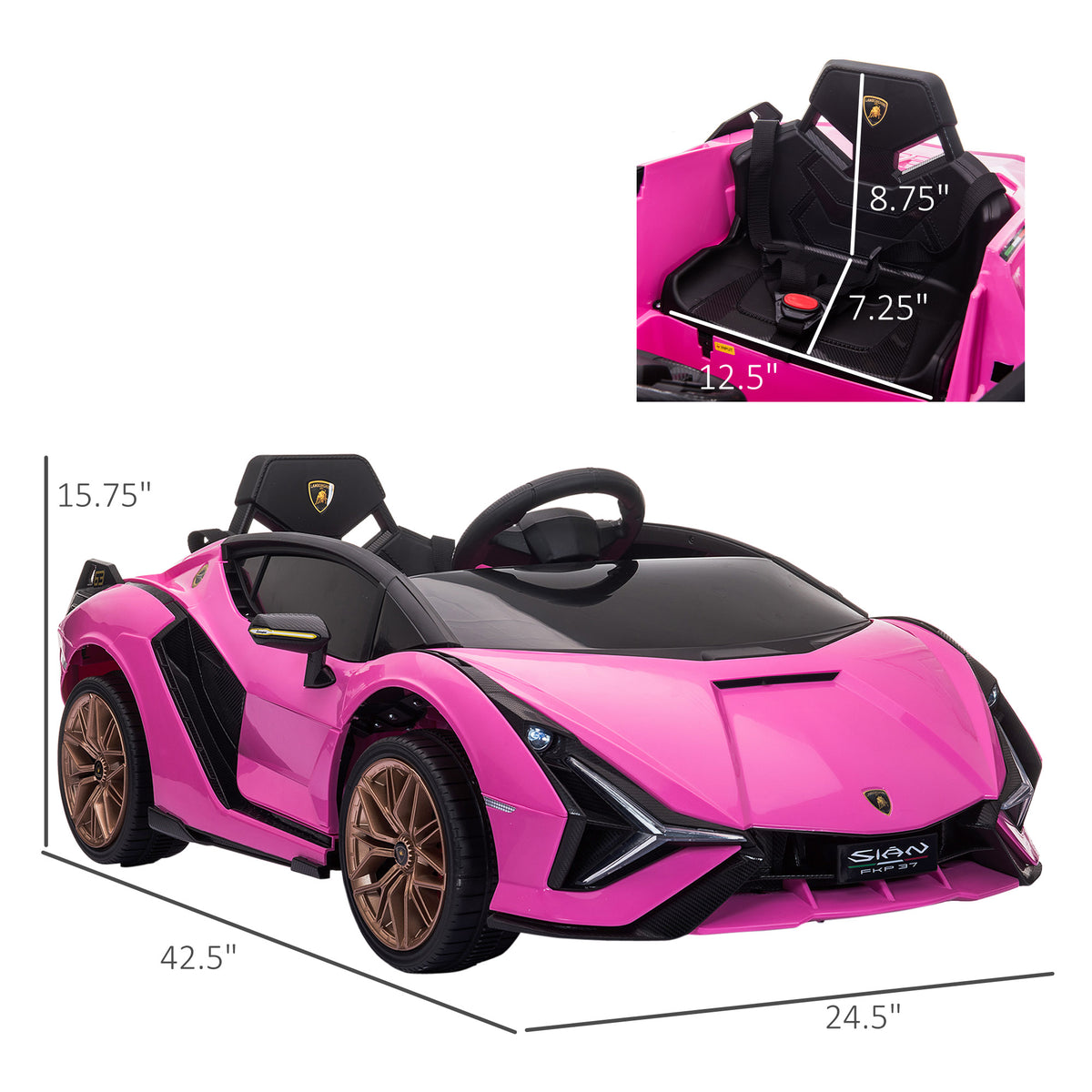 Lamborghini SIAN 12V Kids Rechargeable Ride On Car Toy w/ Remote Control, Pink