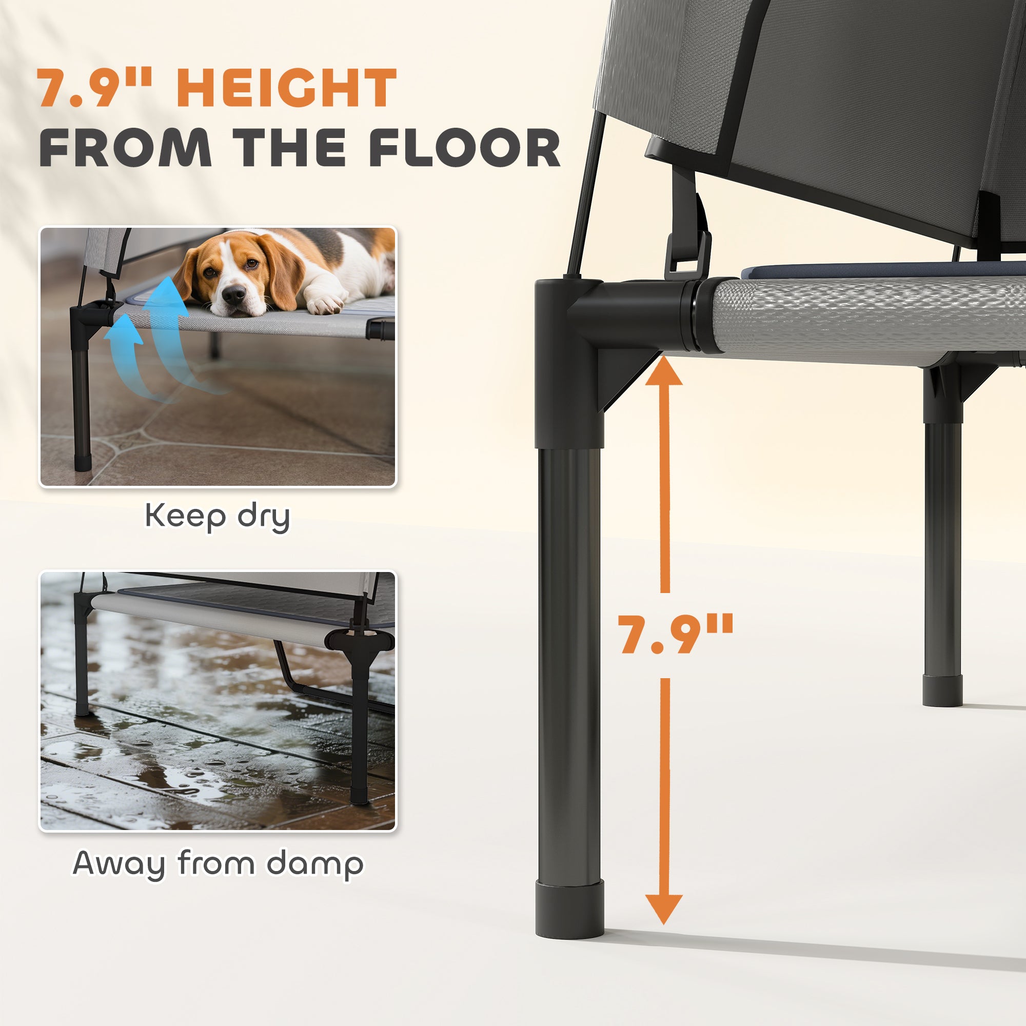 Elevated Dog Bed with Removable Canopy, Portable Outside Raised Pet Cot with Cooling Pad, Storage Bag, 36" x 29.5" x 35" - Light Gray - Image 6