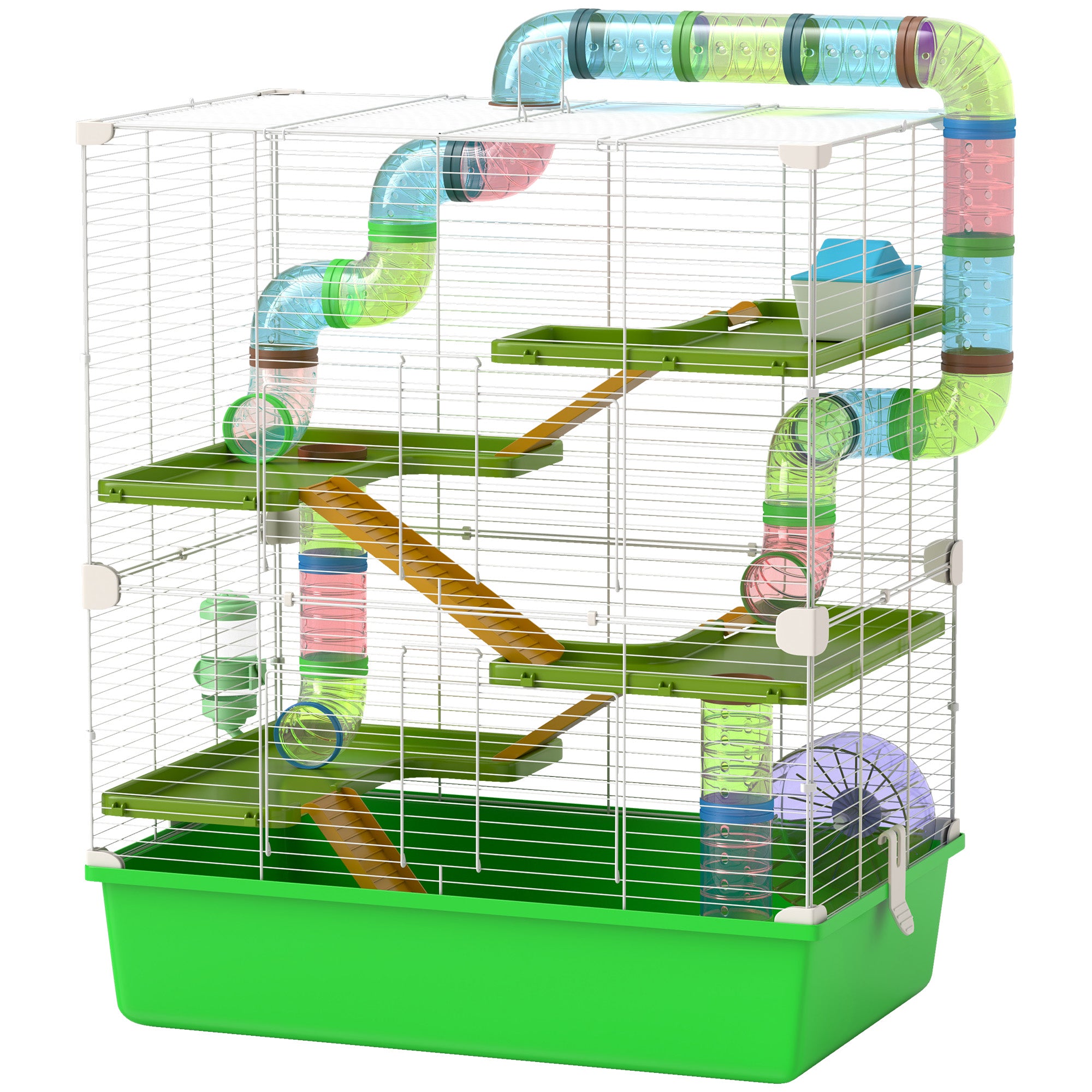 23" 5-Tier Hamster Cage with Wheel and Water Bottle, Green - Green