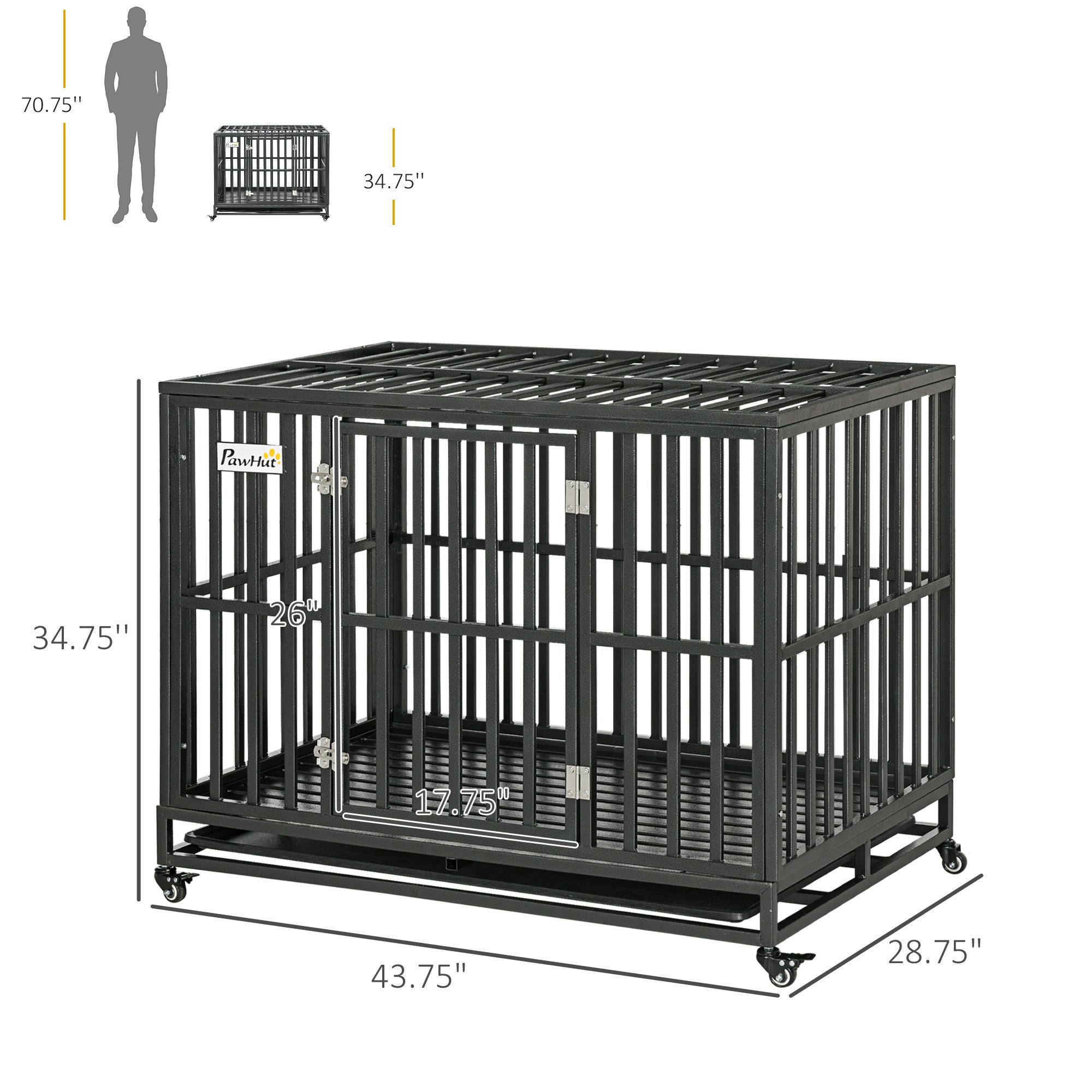 44'' Strong Pet Dog Crate Mobility Cage w/ Playpen Metal & Removeable Tray - Black - Image 3