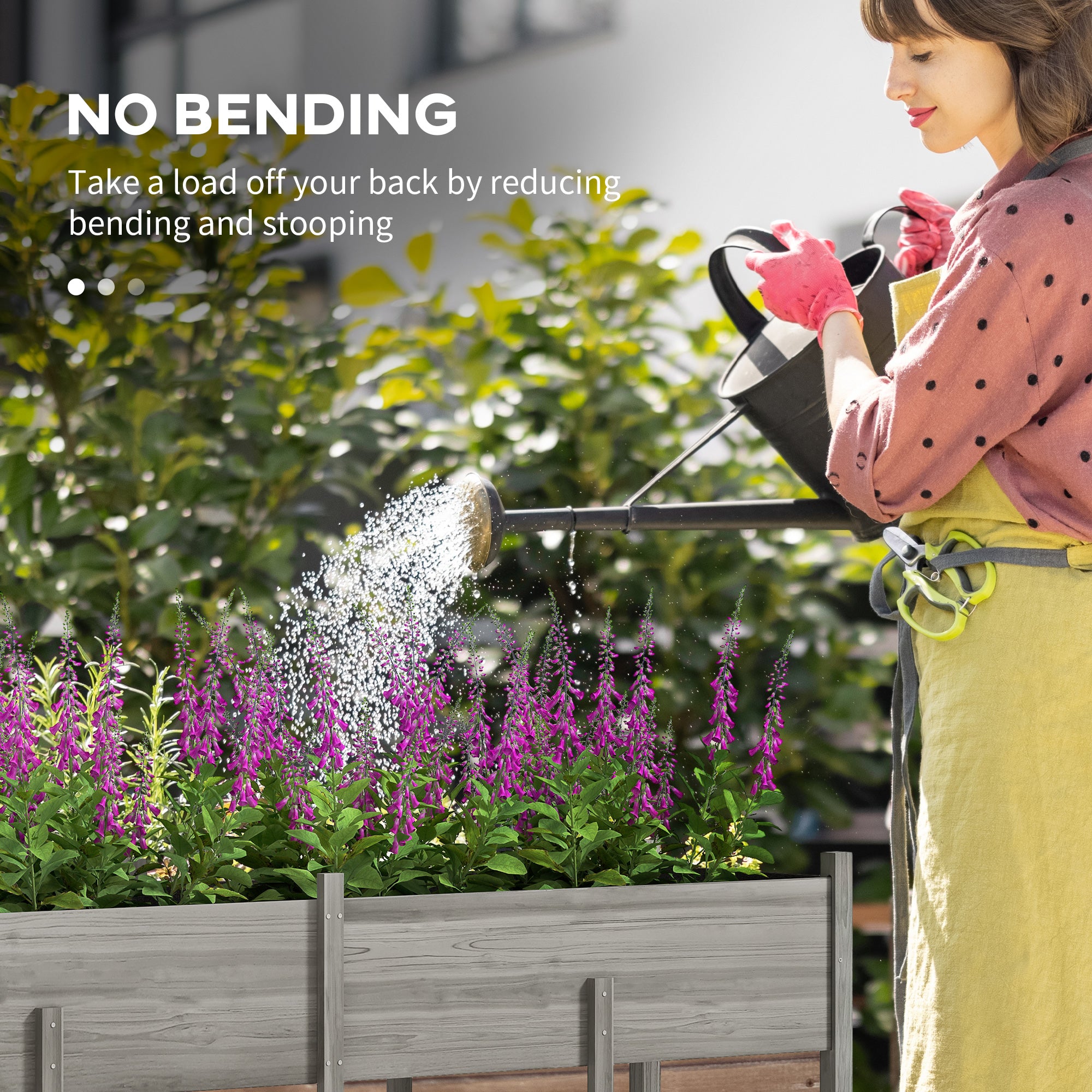 Wooden Raised Garden Bed, Large Elevated Planter Box with Legs, Bed Liner and Drain Holes, 7.4' x 1.8' x 2.6', Gray - Gray - Image 7