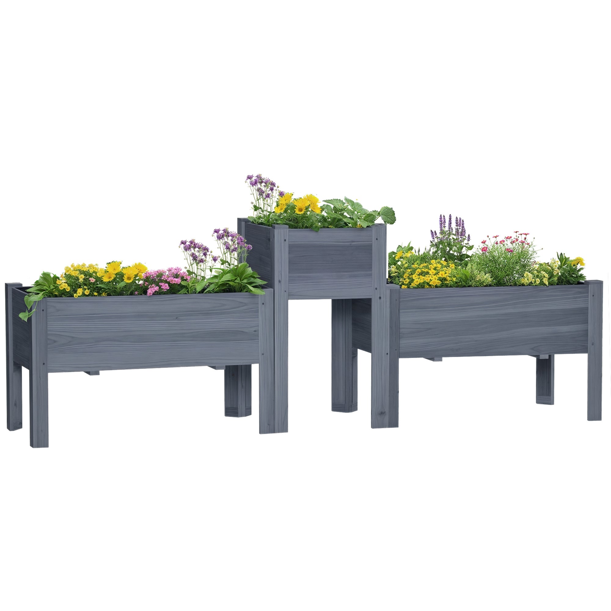 Raised Garden Bed Set of 3, Elevated Wood Planter Box with Legs and Bed Liner for Backyard and Patio to Grow Vegetables, Herbs, Gray - Gray
