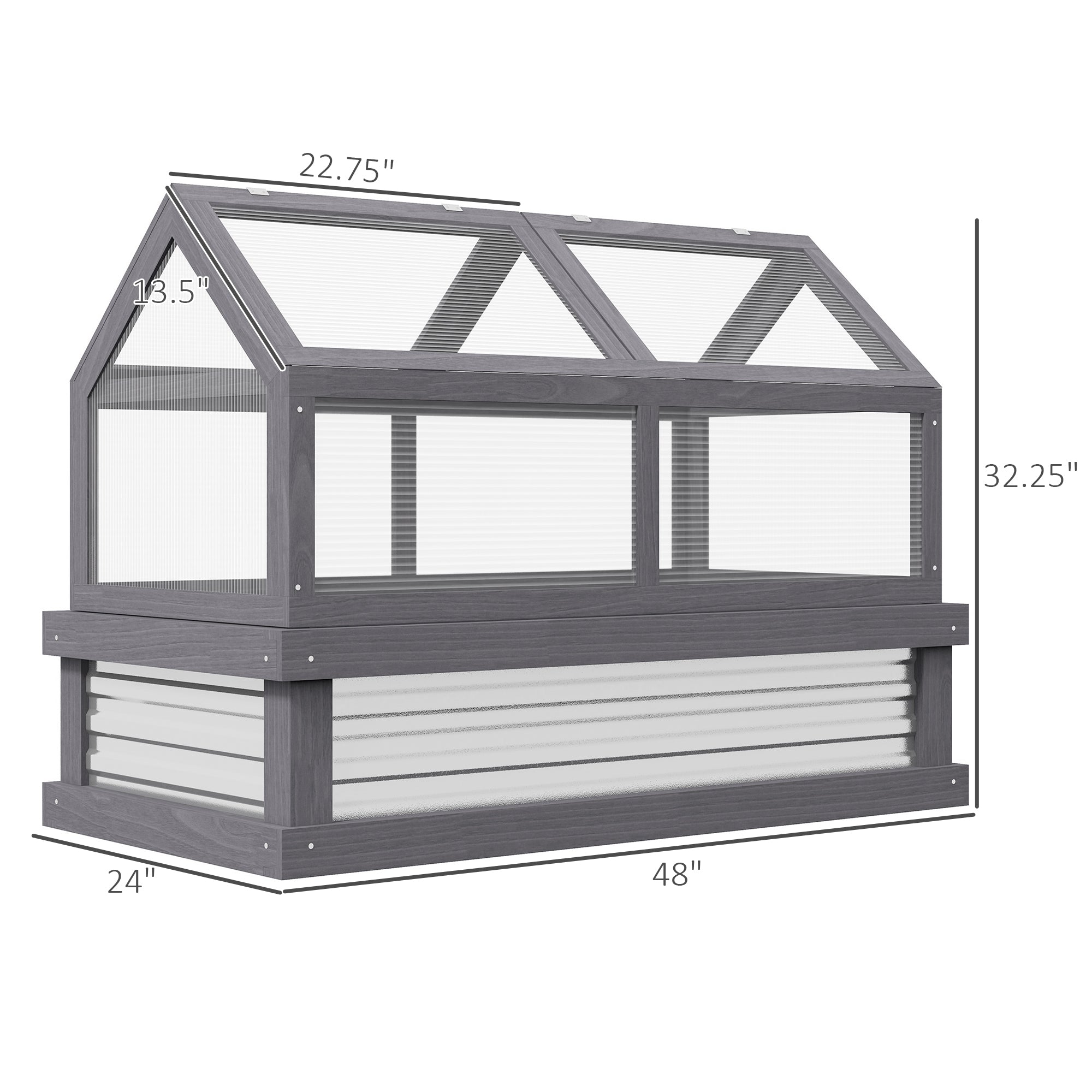 Raised Garden Flower Bed Kit w/ Greenhouse, Wooden Cold Frame Planter, Gray - Gray - Image 3