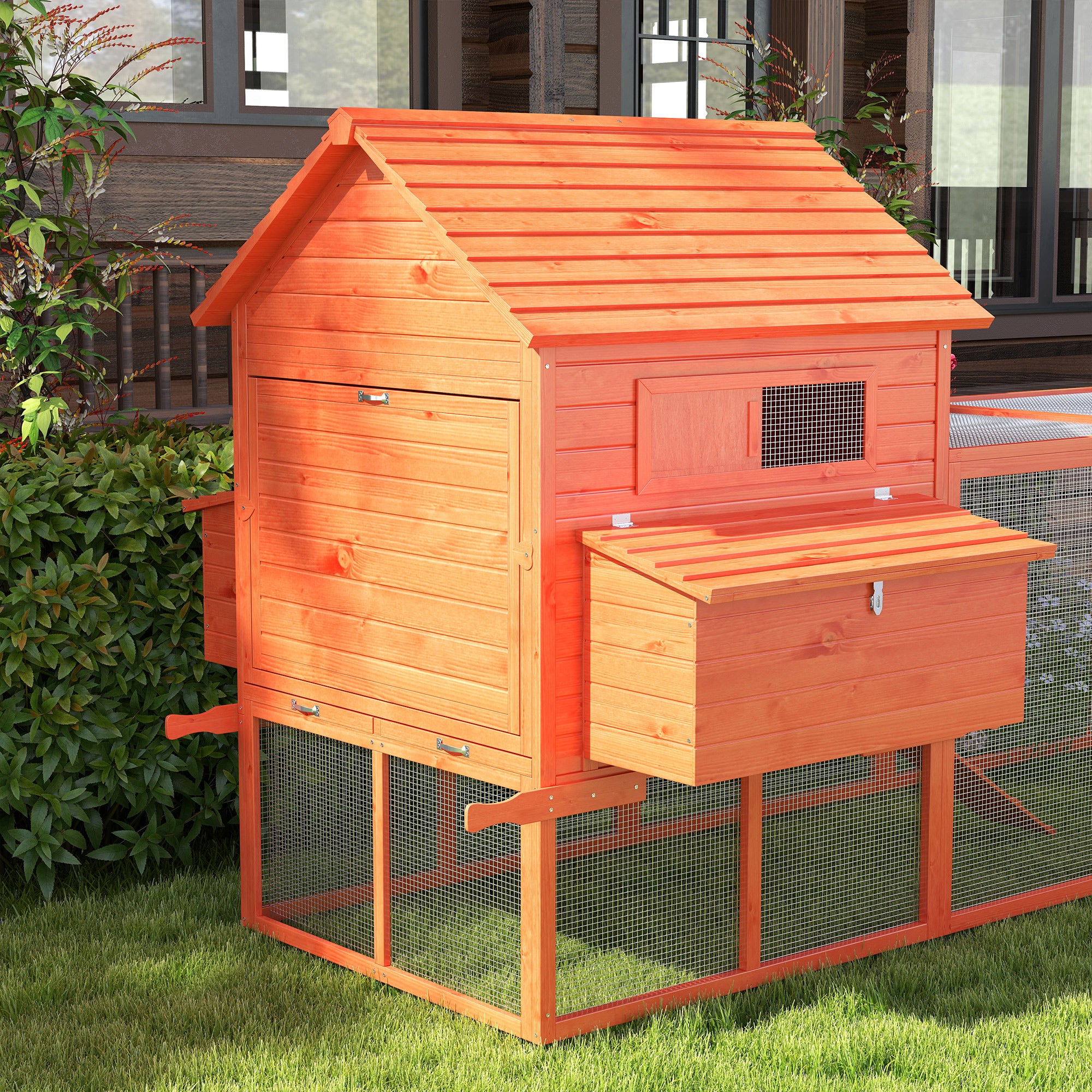 145" Wooden Chicken Coop with Run & Inner Hen House Space - Orange - Image 8