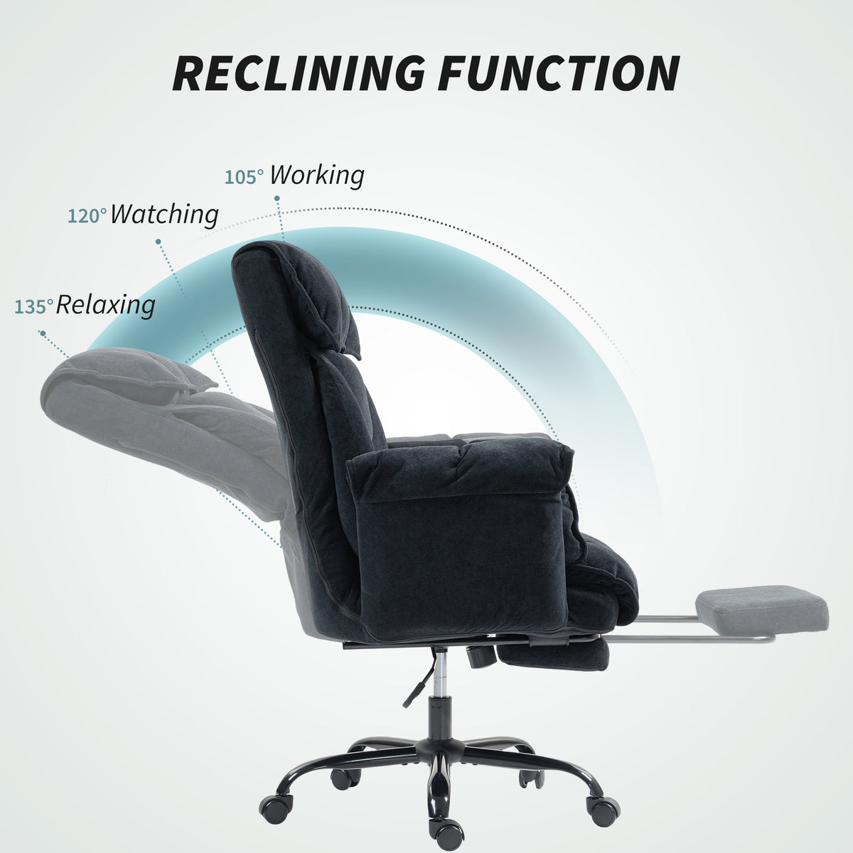 High Back Office Chair, Reclining Desk Chair with Footrest, High Resilience Foam, Rolling Wheels, Black