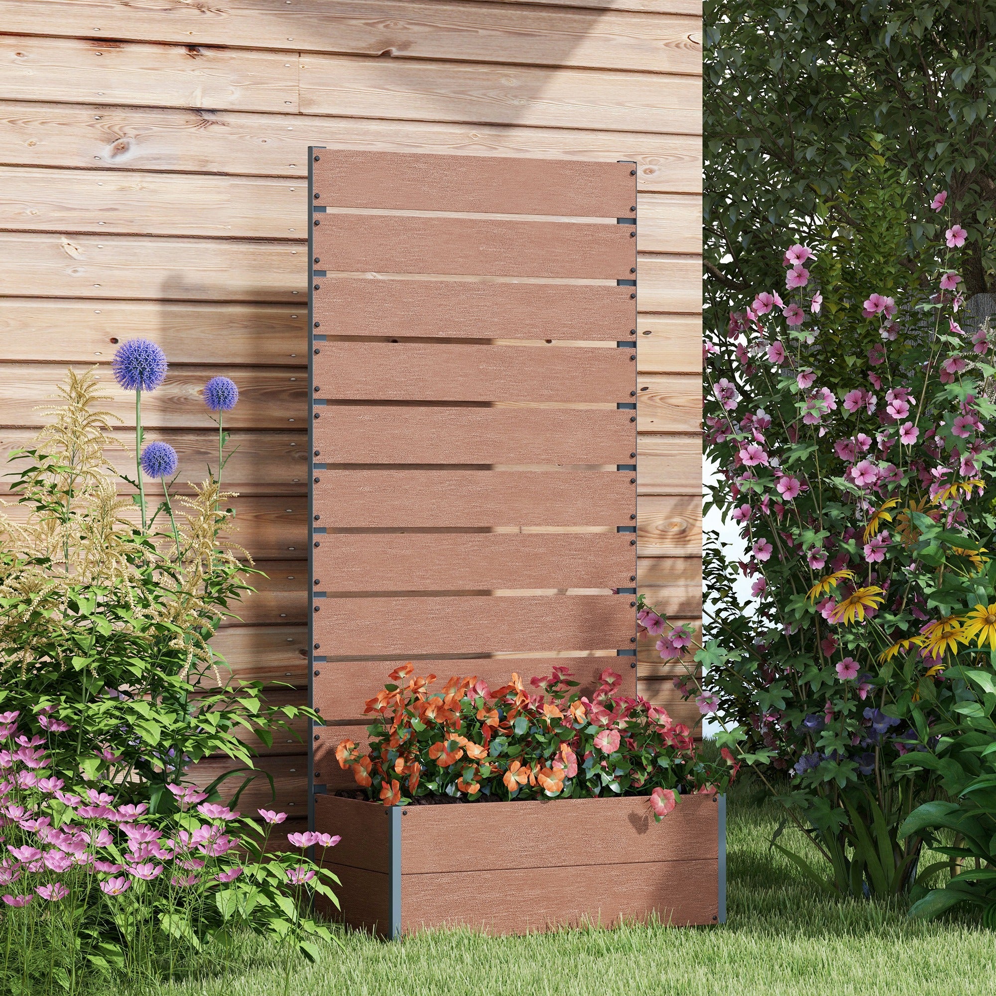 Trellis Planter for Climbing Plants, Raised Garden Bed with Trellis, Planter Box for Outdoor, 28.25" x 15" x 59", Brown - Brown - Image 2