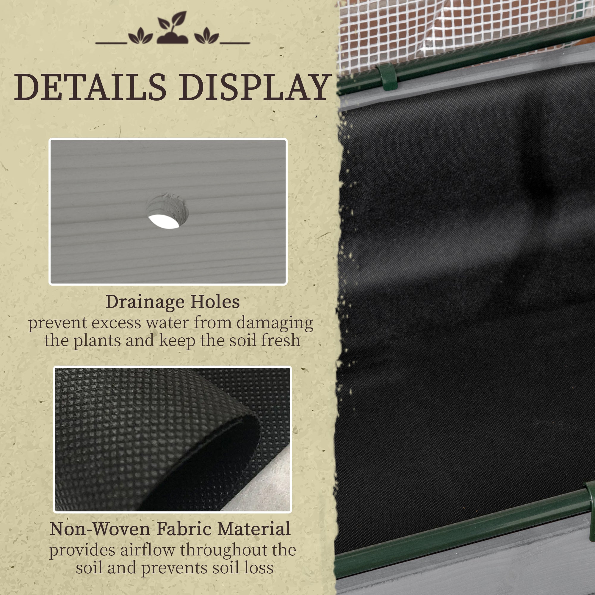 Raised Garden Bed with PE Greenhouse Cover Outdoor Planter Box for Herbs and Vegetables, 48 x 22 x 46 inch, Dark Gray - Dark Gray - Image 5