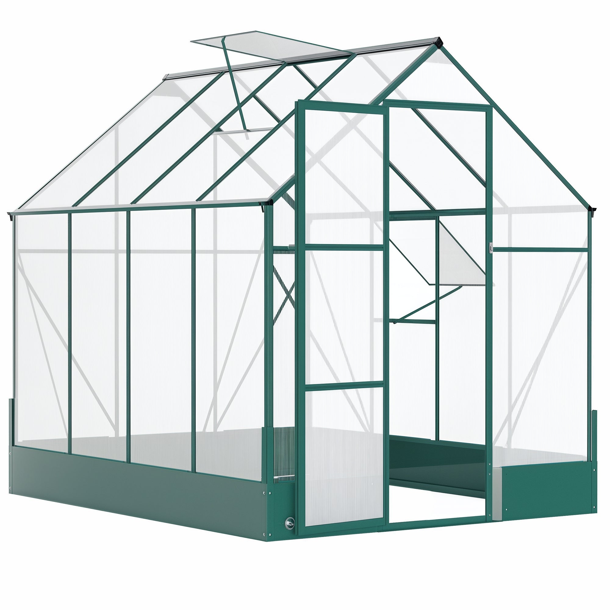 8' x 6' Greenhouse for Outdoors, Polycarbonate Greenhouse with Roof Vent and Rain Gutter, Aluminum Walk-in Green House for Outside for Patio Backyard Garden, Green - Transparent, green
