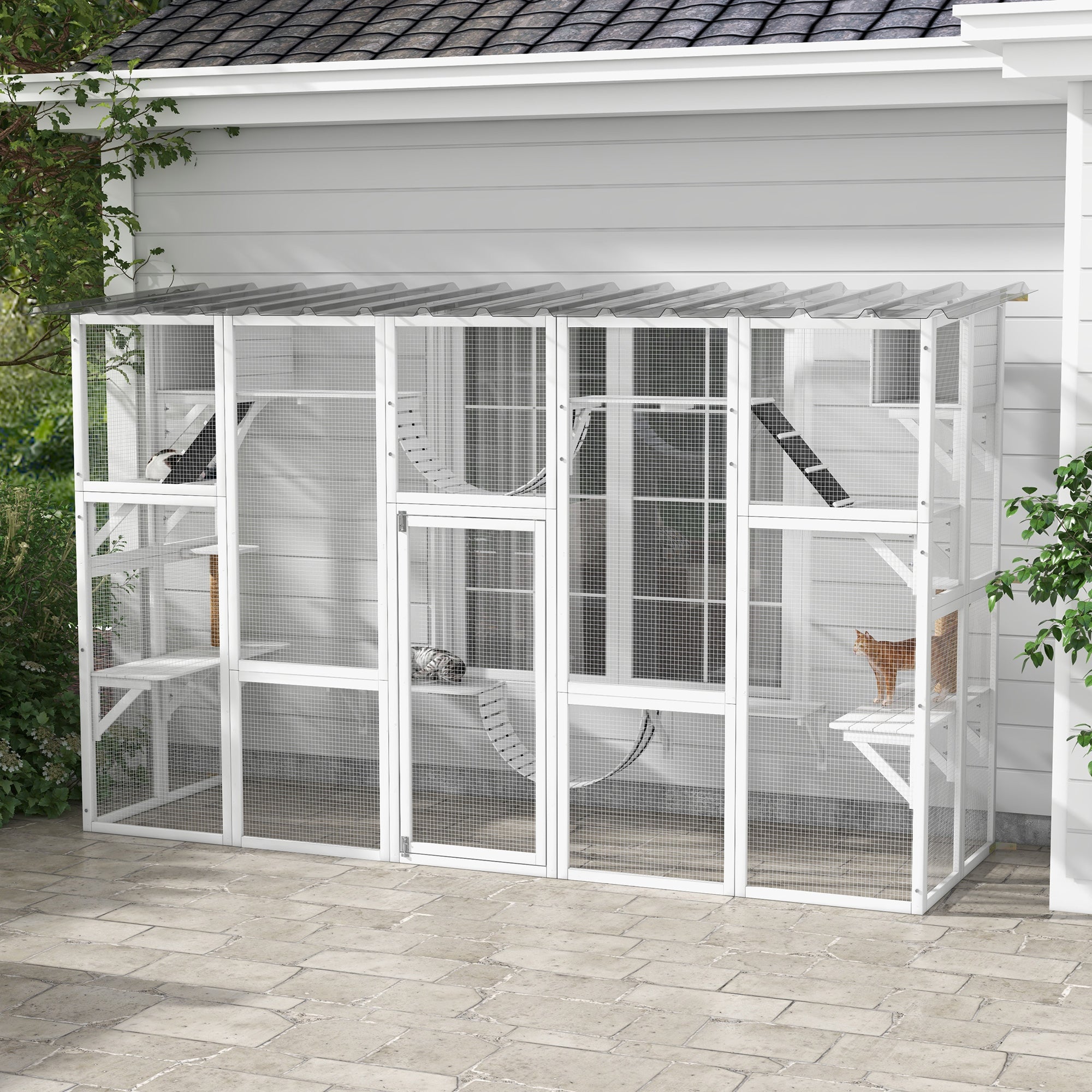 Cat Window Box , Large Catio with Shelves & Bridges, Outside Enclosure for Multiple Cats, White - White - Image 2