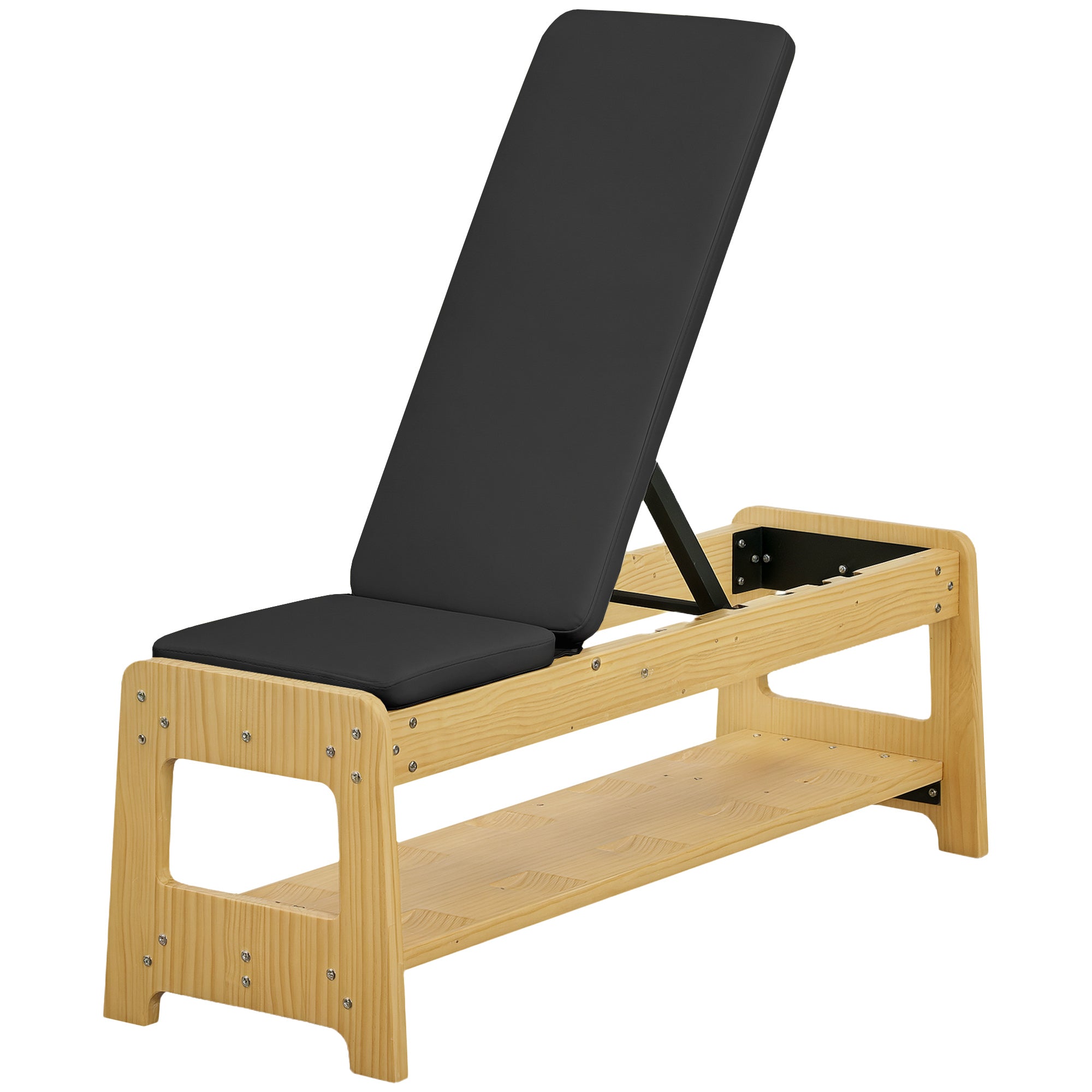 Wooden Adjustable Weight Bench with Dumbbell Rack, Flat or Incline Workout Bench for Home Gym Weight Lifting, Black
