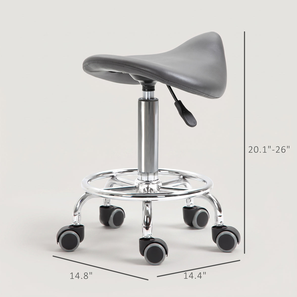 PU Leather Adjustable Stool, Rolling Saddle Stool with Wheels for Massage, Spa, Clinic, Beauty and Tattoo, Gray