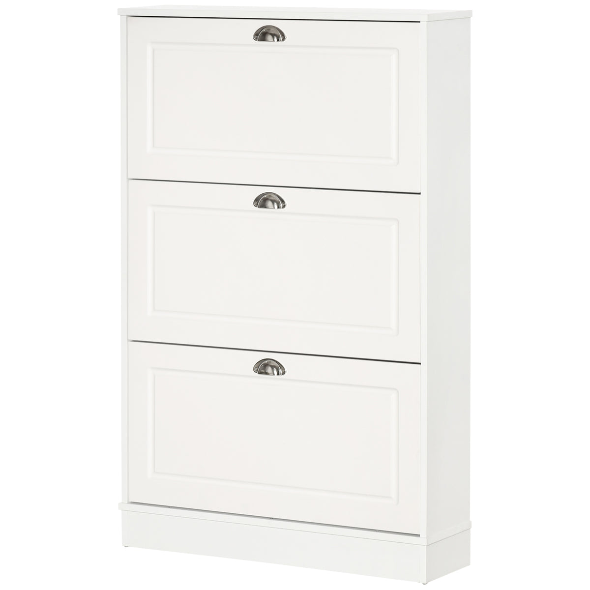 Shoe Cabinet, Narrow Shoe Storage Cabinet with 3 Flip Drawers, Holds 12 Pairs for Entryway, Hallway, White