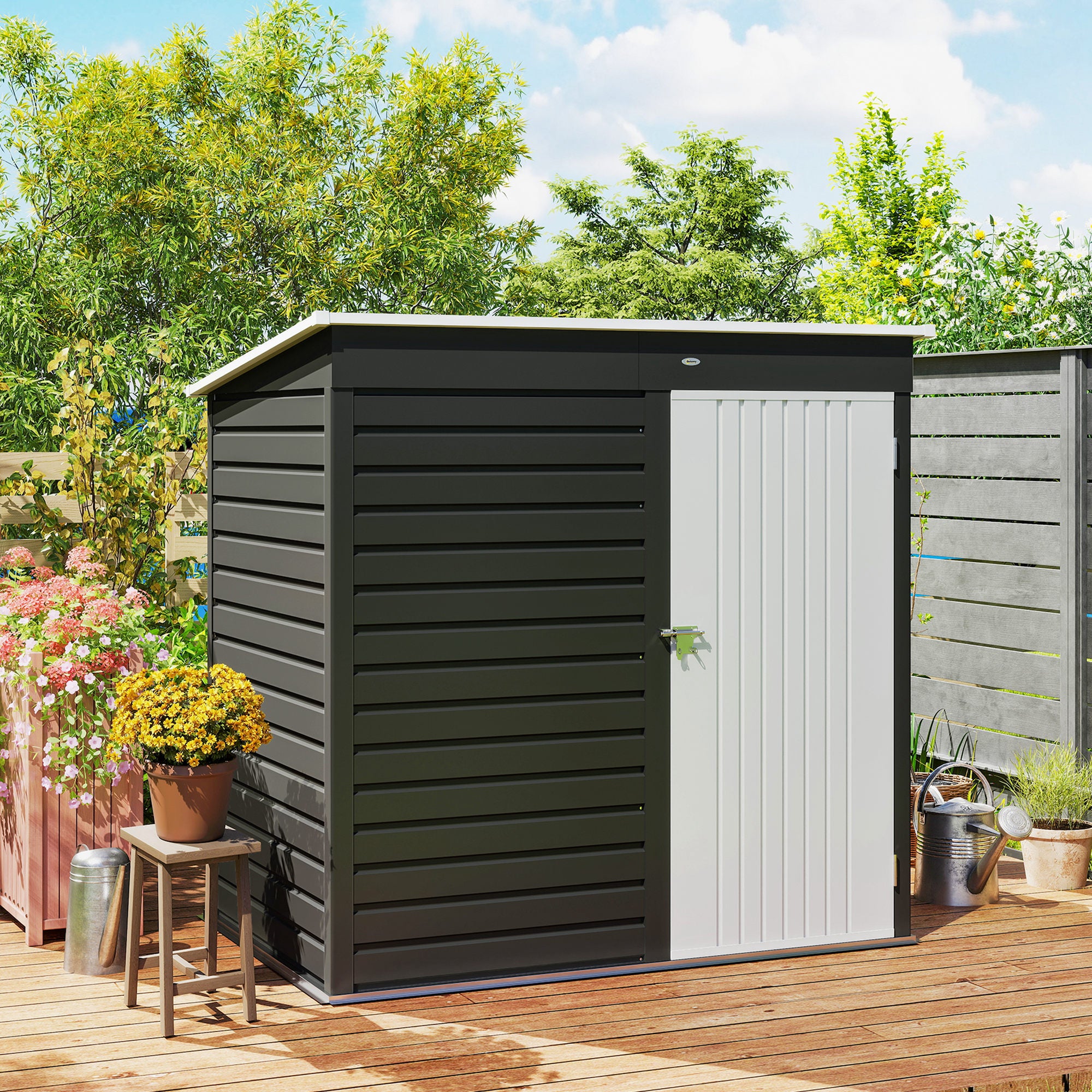 6' x 4' Outdoor Garden Shed, Metal Storage Shed with Lockable Door and Gloves for Backyard Garden Patio, Dark Gray - Dark Gray - Image 8