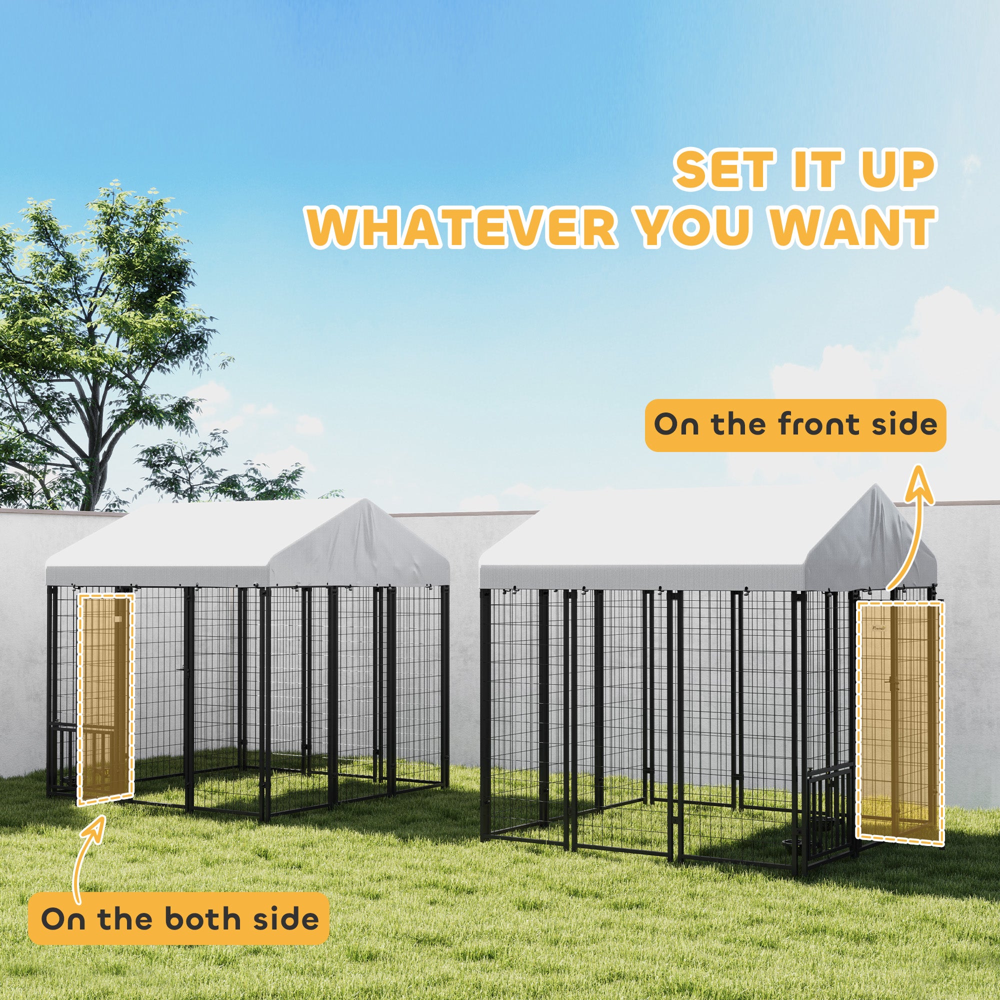 5.9' x 5.9' x 6' Outdoor Dog Kennel with Roof, Rotating & 4-Level Adjustable Bowls - Silver - Image 7