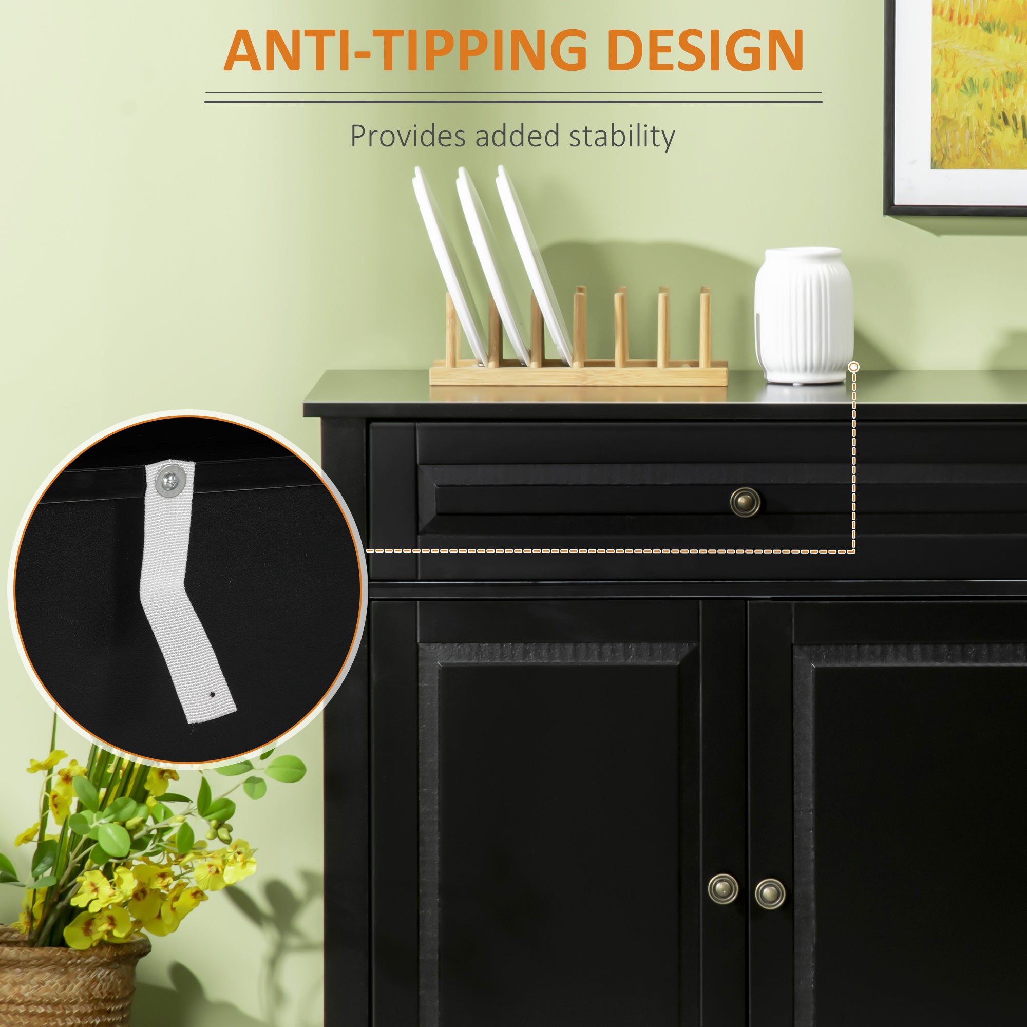 Sideboard Buffet Cabinet, Modern Accent Cabinet with 2 Drawers and Adjustable Shelves, Entryway Cabinet, Black