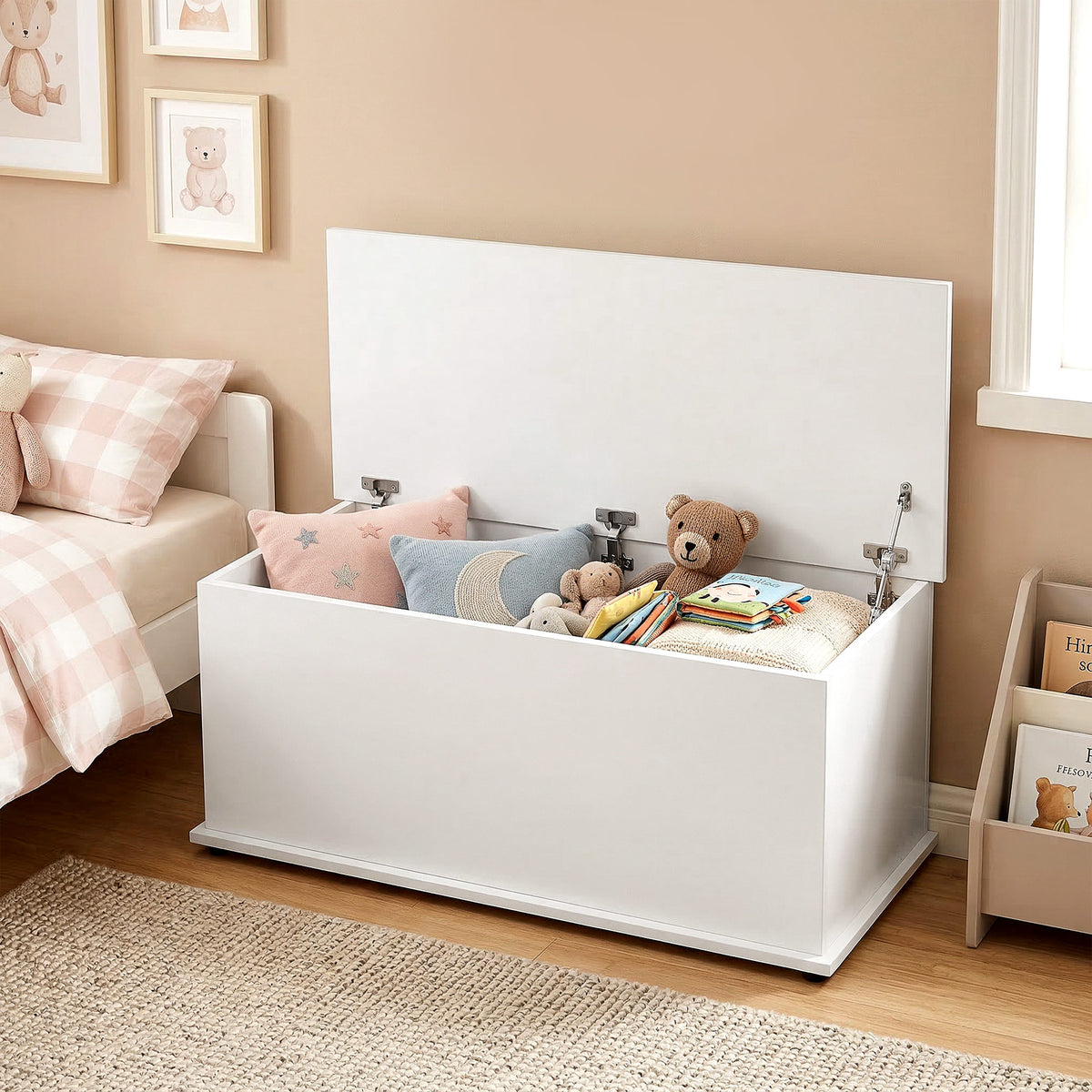 Lift Top Storage Bench, 39.4" Modern Storage Chest with 264 lbs. Weight Capacity, White