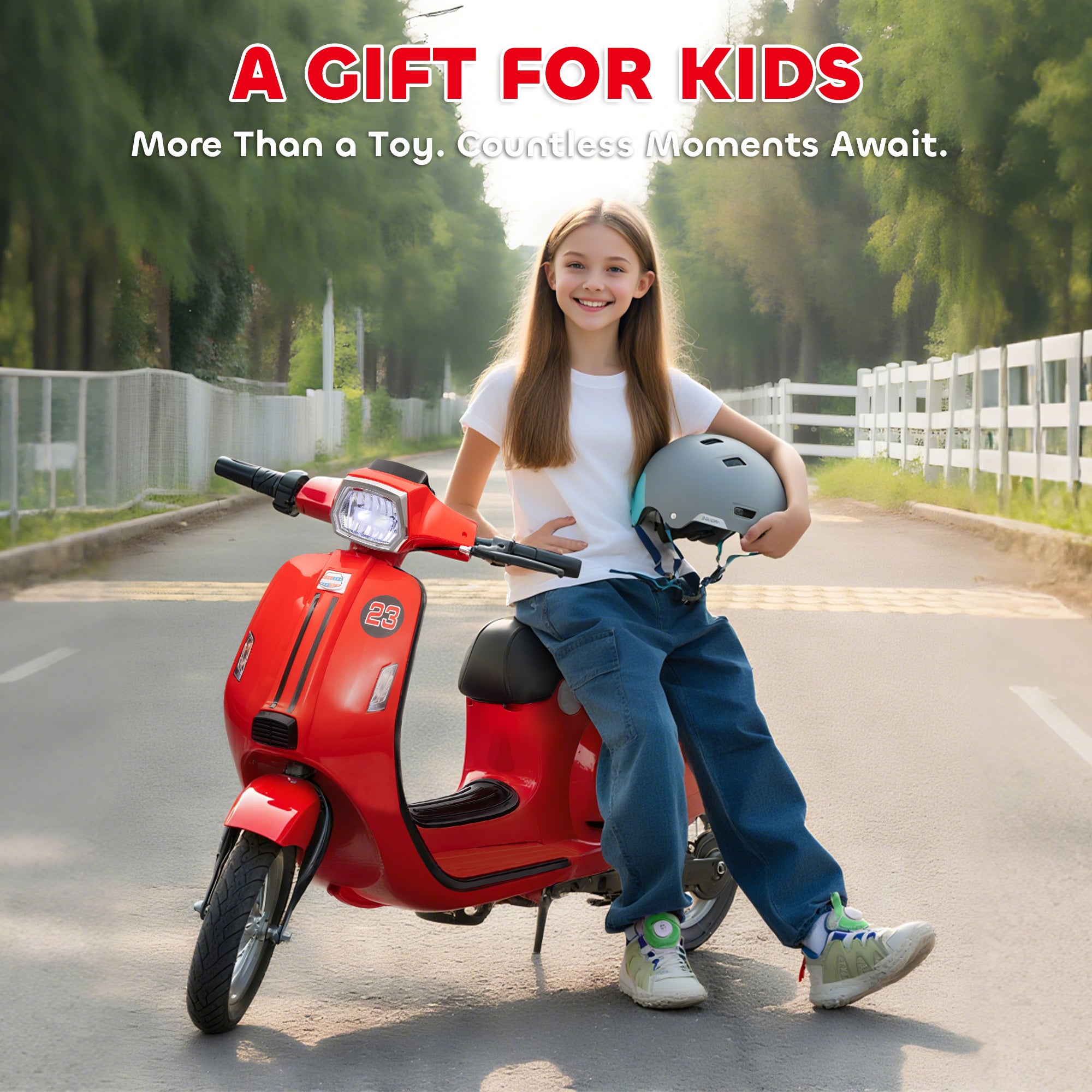 24V Kids Motorcycle with 3-Speed, Electric Motorcycle with Rear Suspension and LED Lights for 8-12 Years Old, Red
