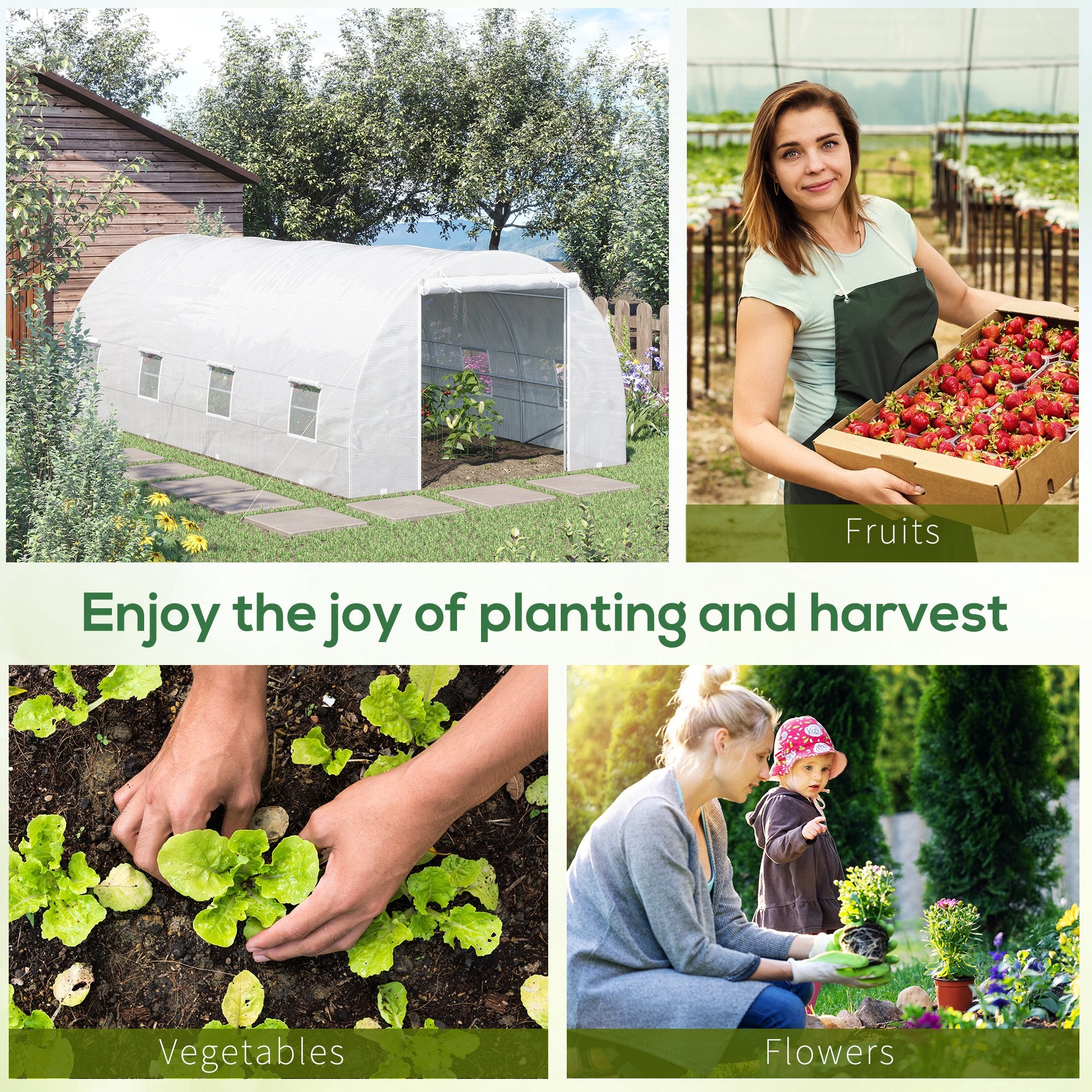 20' x 10' x 7' Walk-In Tunnel Greenhouse with Zippered Door & 8 Mesh Windows, Large Garden Green House Kit, Galvanized Steel Frame, White - White - Image 8