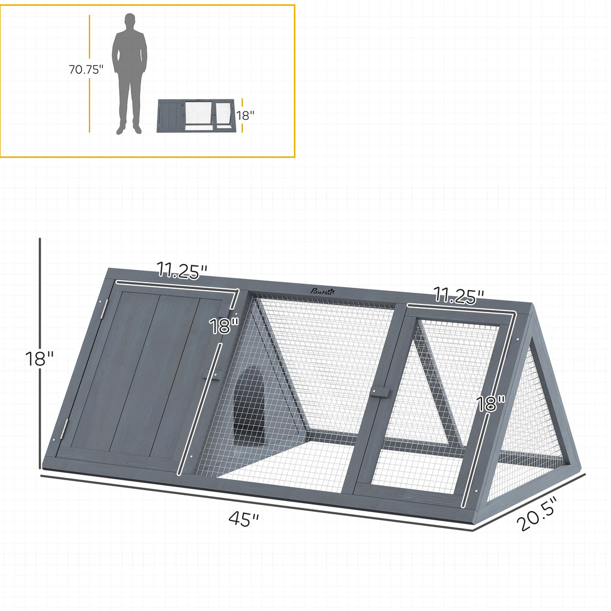 Rabbit Hutch, Wooden Guinea Pig Hutch with Run and Doors, Outdoor Triangle Bunny House for Rabbits,Duck and Chicken
