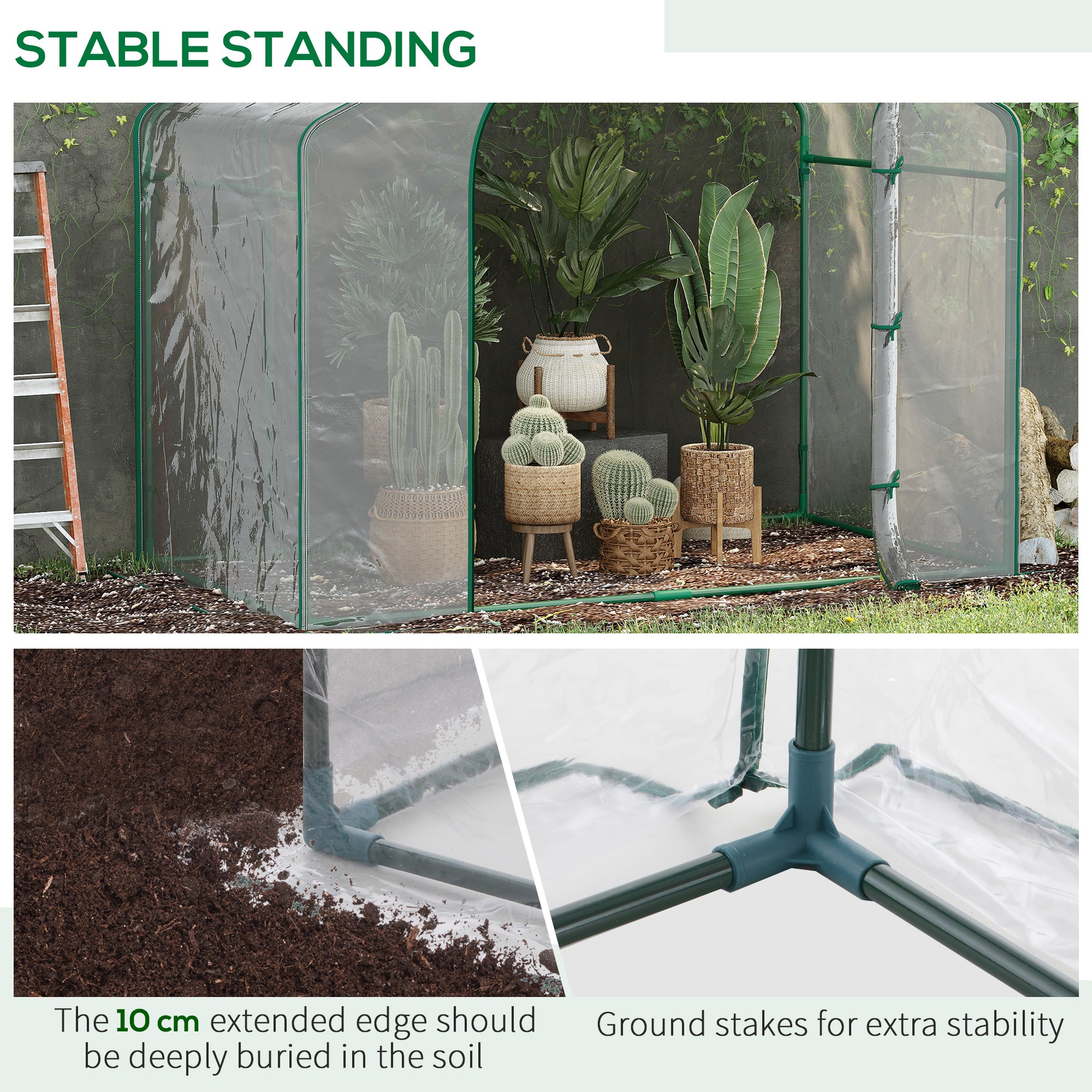 6' x 3' x 5' Portable Walk-in Greenhouse, Plastic Cover, Steel Frame Garden Hot House, Zipper Door, Top Vent for Flowers, Vegetables, Saplings, Tropical Plants, Clear - Clear - Image 6