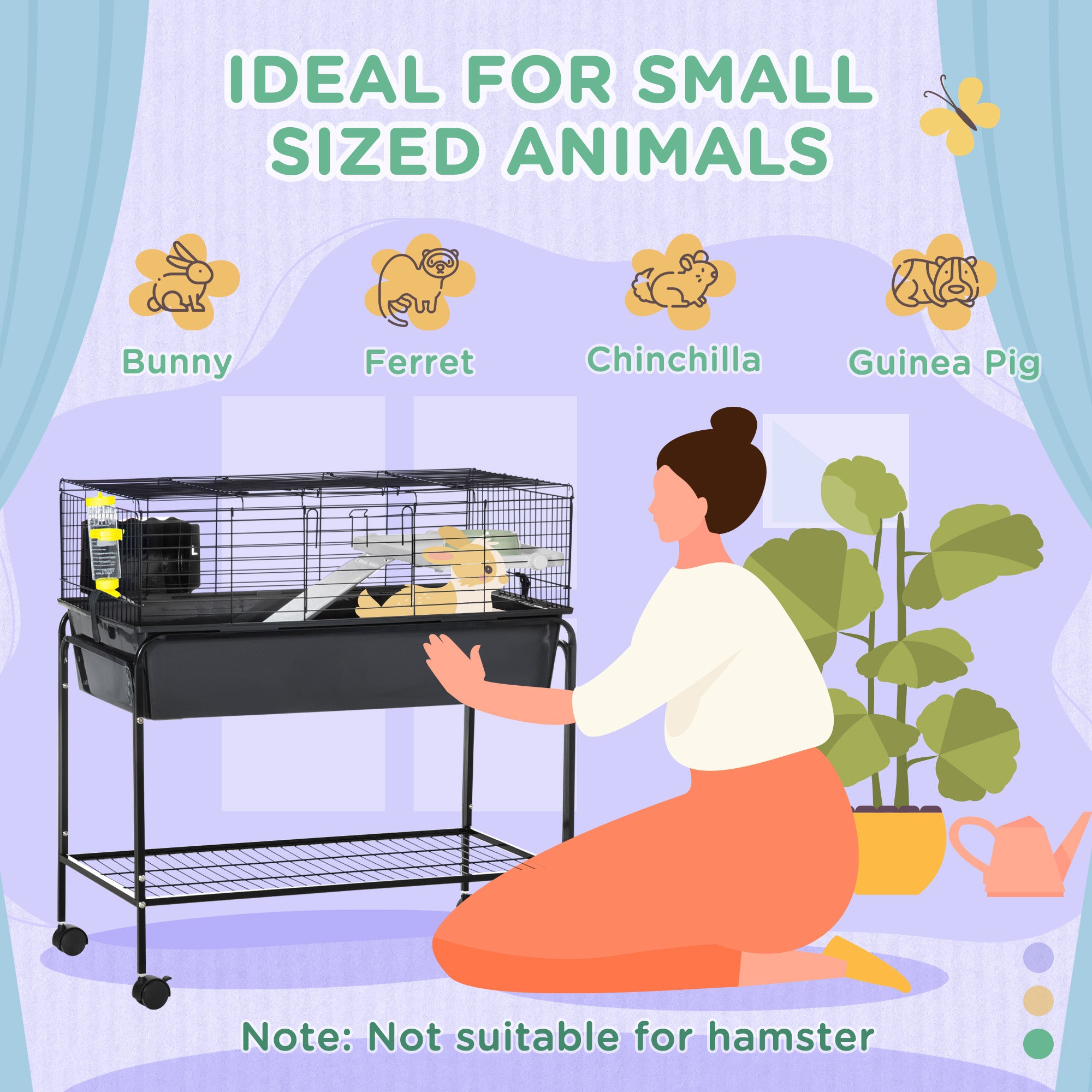 Two-Story Small Animal Cage Removable from Stand, Pet Habitat with Shelf & Wheels, 33" x 18.5" x 35", Charcoal Gray - Gray - Image 5