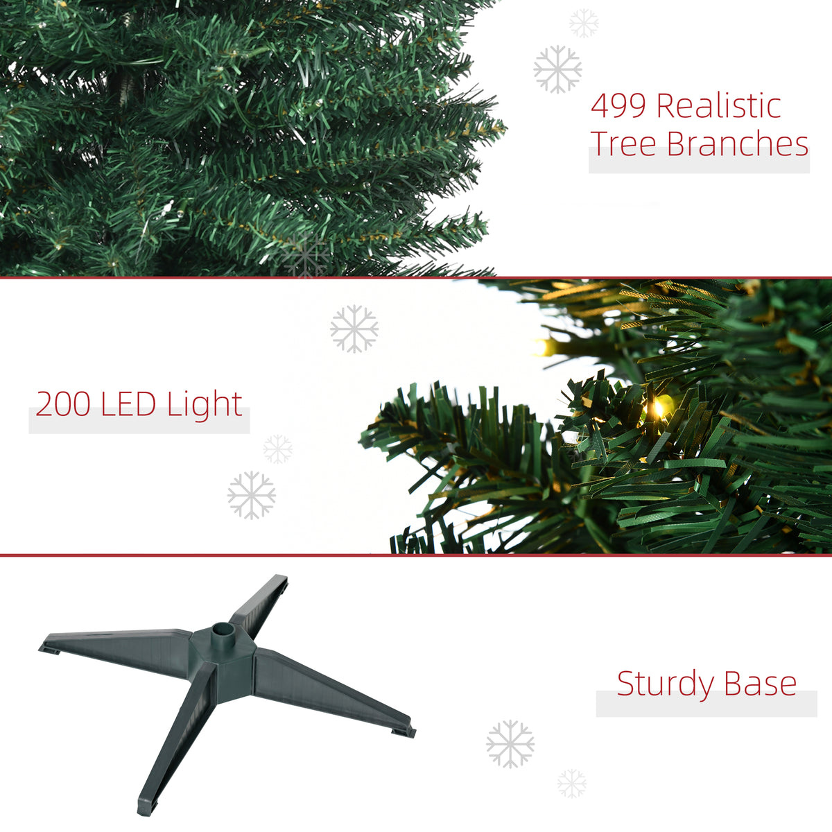 7' Tall Pre-Lit Slim Noble Fir Artificial Pencil Christmas Tree with 200 Warm White LED Lights and 499 Tips, for Christmas Decoration, Green