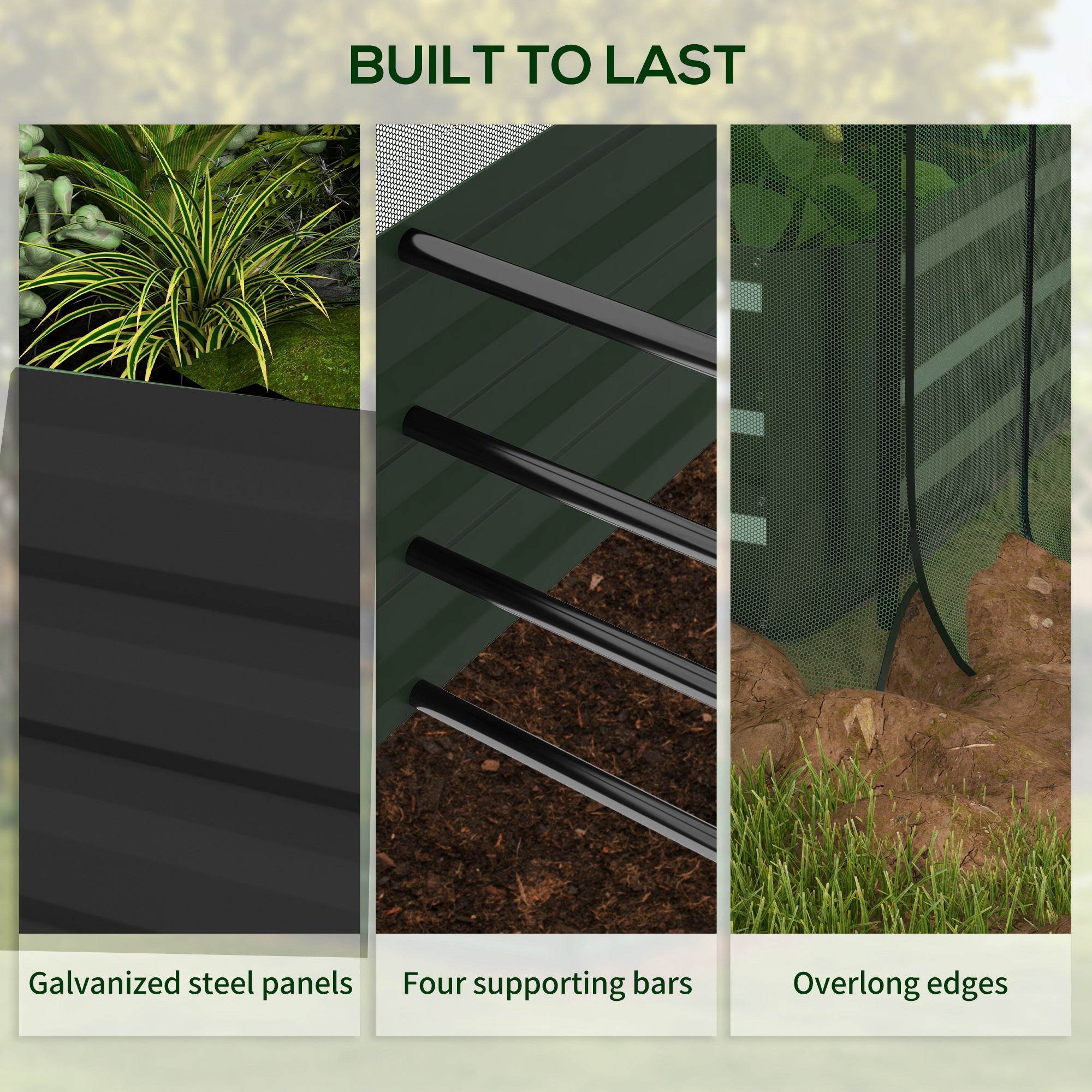 Galvanized Steel Planter Box with Crop Cage and Shade Cloth, Raised Garden Bed for Flowers, Veggies and Herbs, Gray - Dark Gray - Image 7