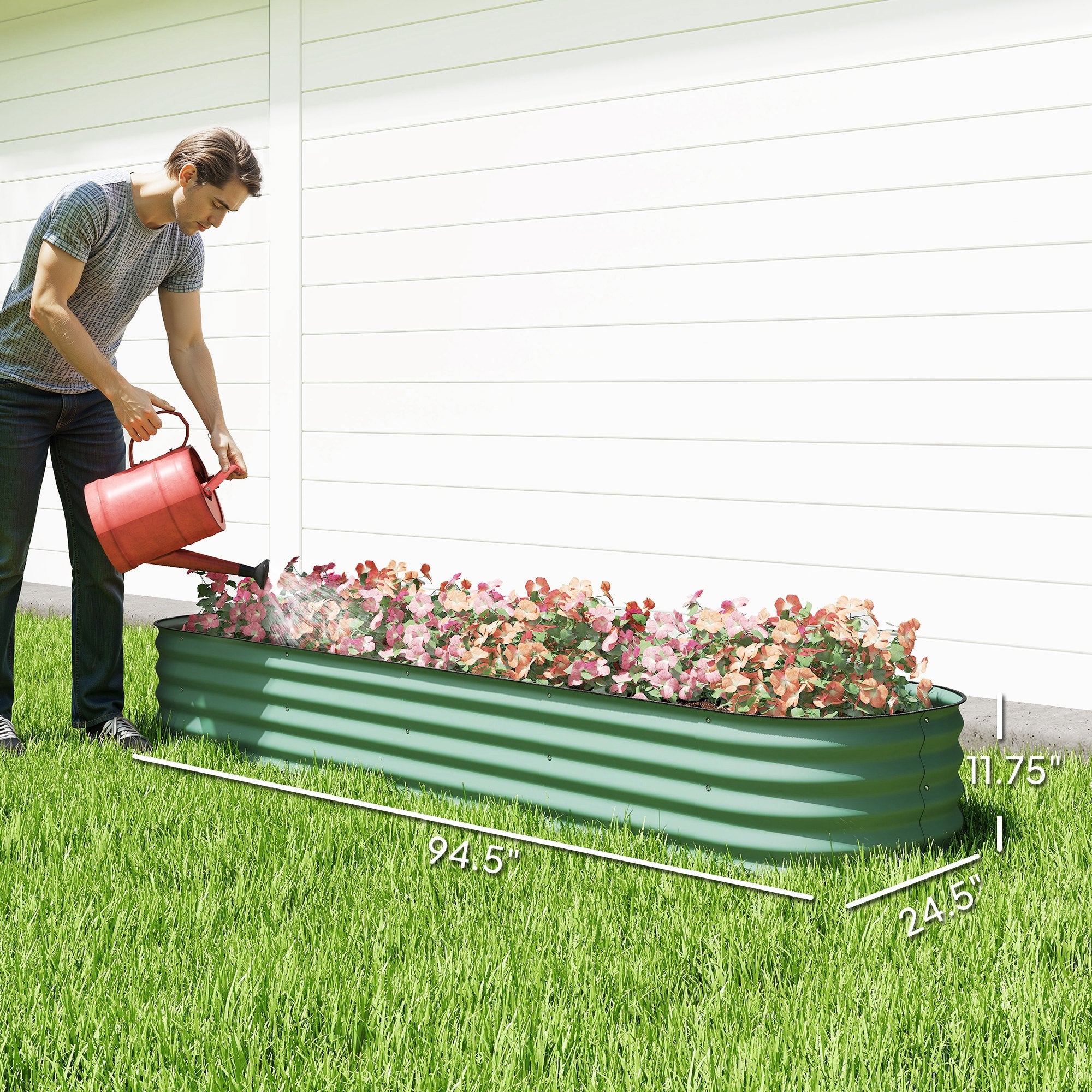 7.9' x 2' x 1' Galvanized Raised Garden Bed Kit, Metal Planter Box with Safety Edging, Green - Green - Image 3
