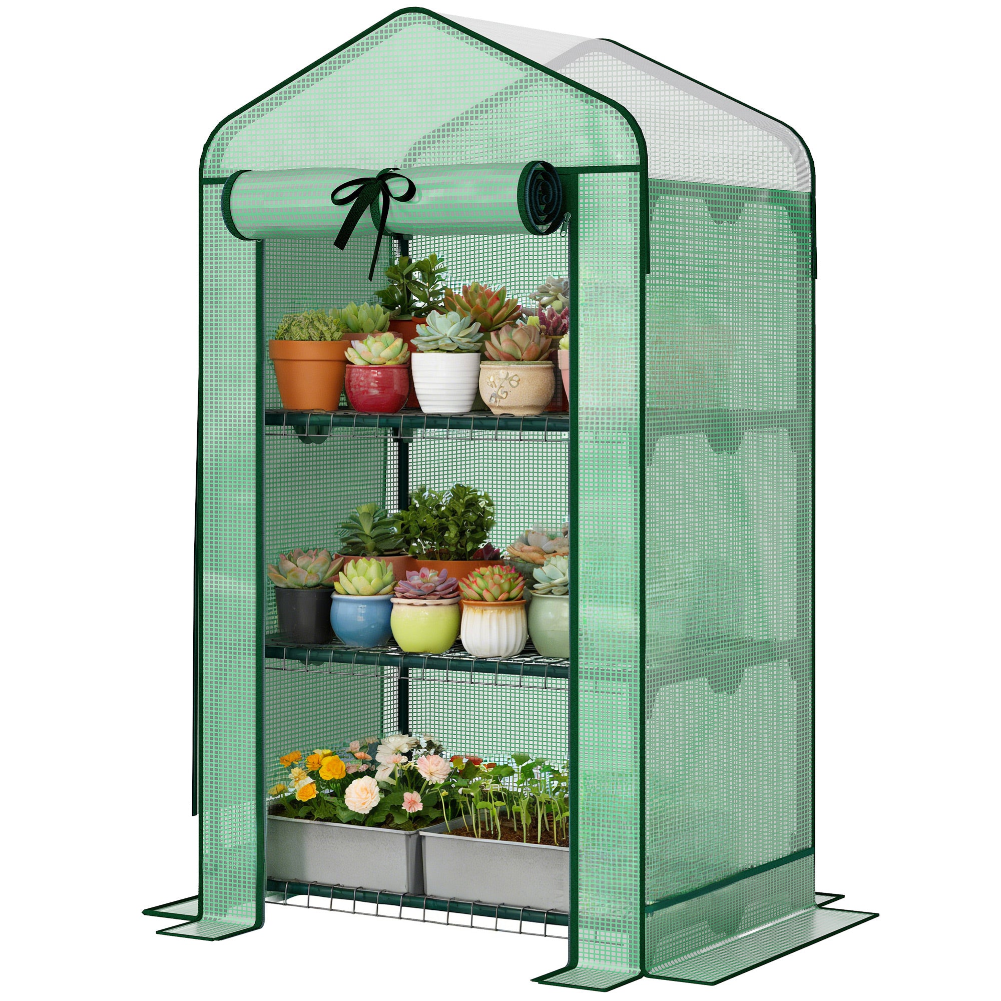 Mini Greenhouse with Screen Roof, Portable Small Greenhouse with Roll-Up Zipper Door, 27.6" x 19.7" x 50", Green - Green