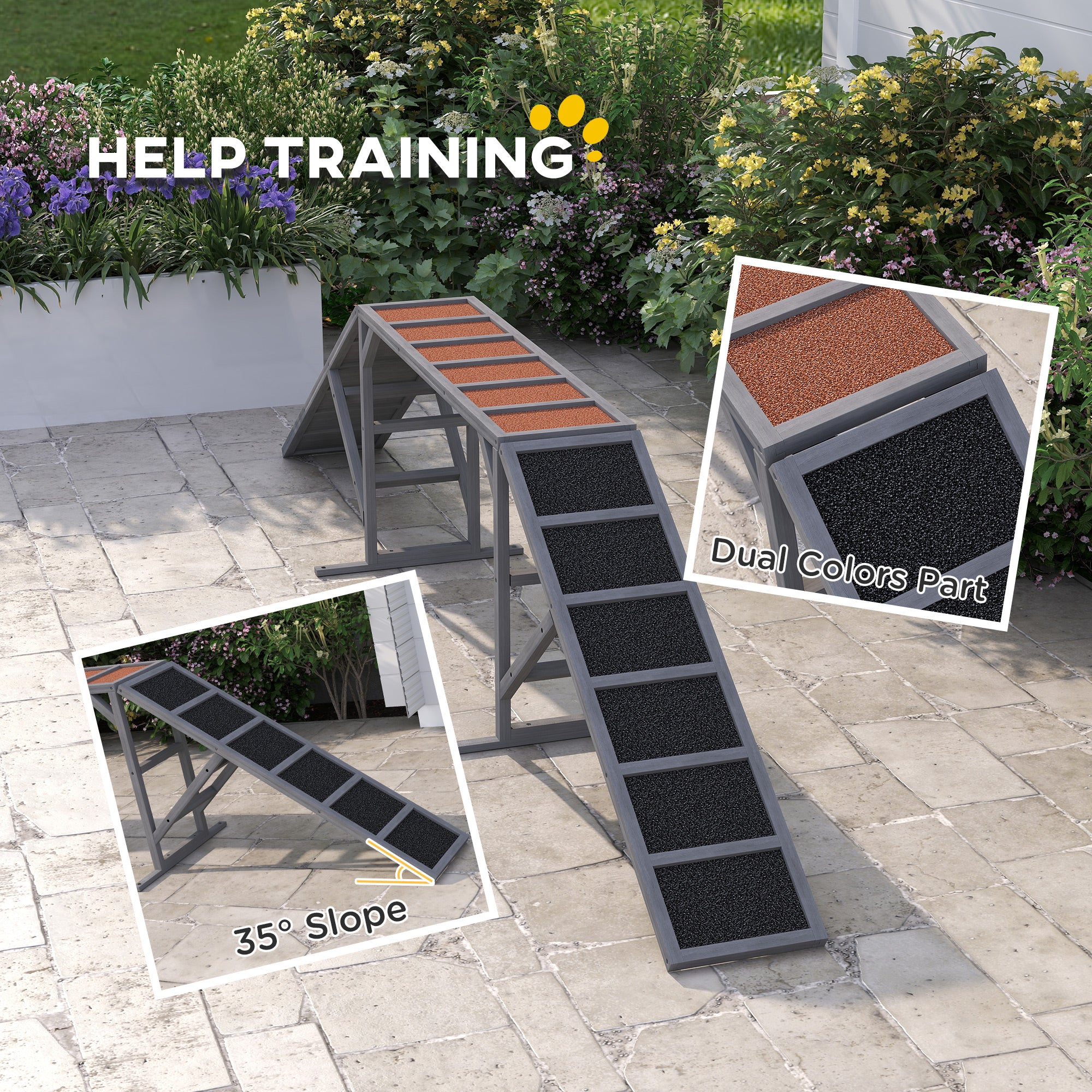 Dog Agility Equipment Ramp with Safety Bar, Non-slip Surface, for Walk and Pause Training, Gray - Gray - Image 5
