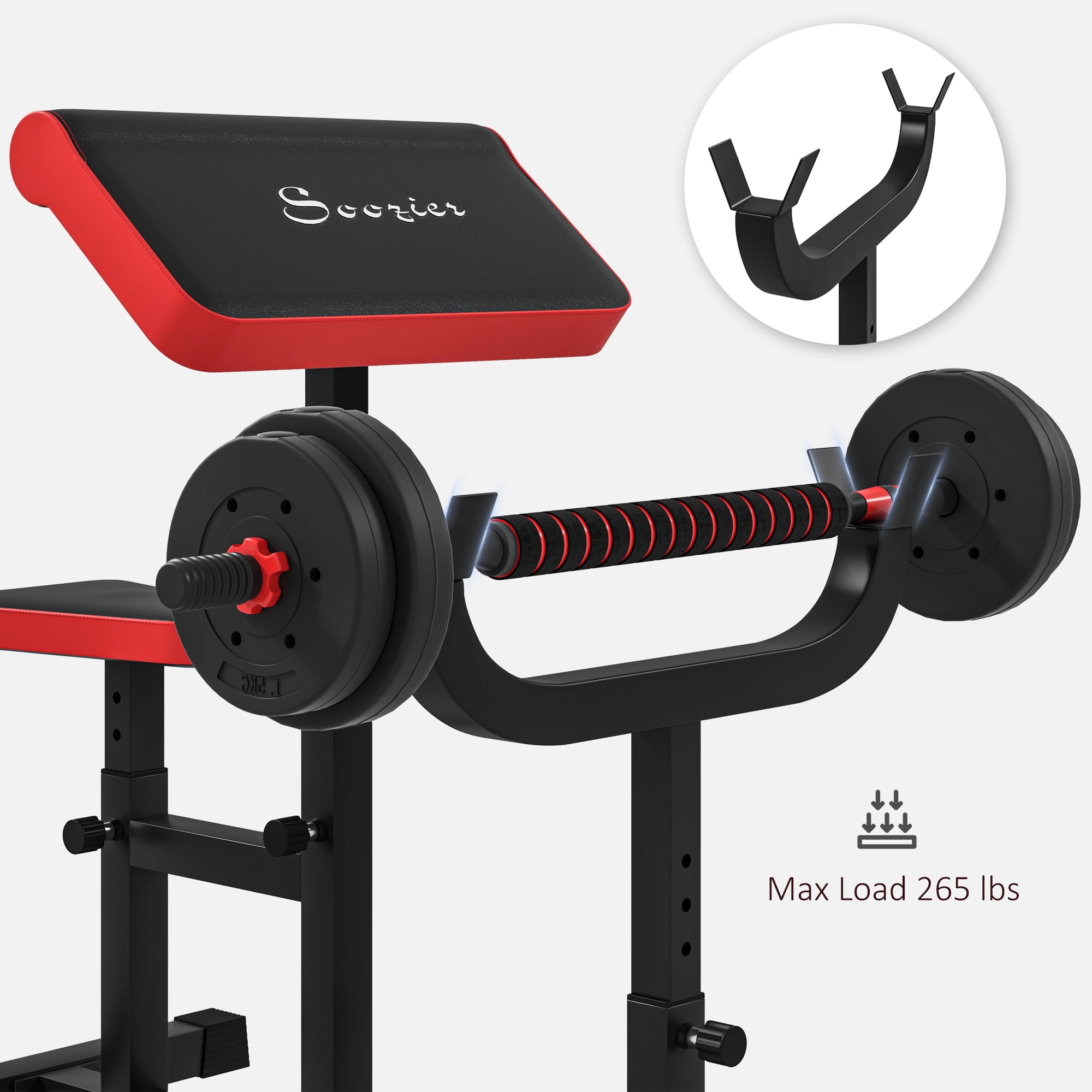 265 LBS Preacher Curl Bench for Strength Training, Adjustable Seated Arm Isolated Barbell Dumbbell Bicep Station, Black