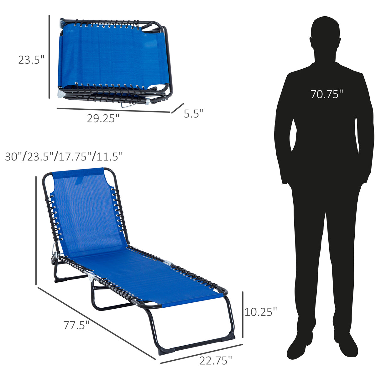 Set of 2 Folding Chaise Lounge Chairs, Outdoor Sun Tanning Chairs with Reclining Back, Blue